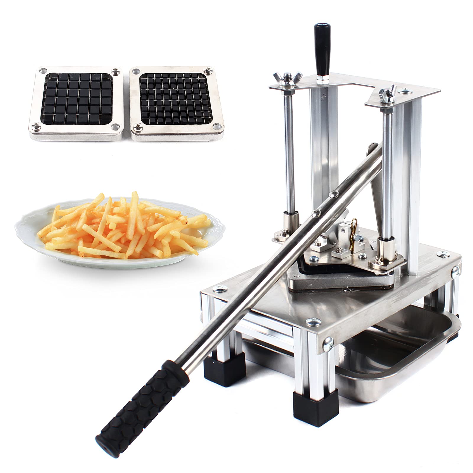 Kartoffelschneider Pommes Frites Schneider mit 3 Ersatzklingen, 7mm, 10mm und 14mm, French Fry Cutter Gemüseschneider Pommesschneider für Kartoffeln Gurken Obst