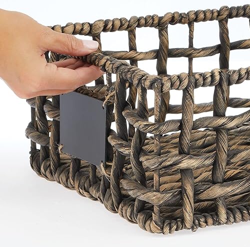 Miniatura 6 de mDesign Hyacinth - Cesta de despensa para armario de cocina de tejido abierto con etiqueta de pizarra integrada para organizar despensa de cocina,