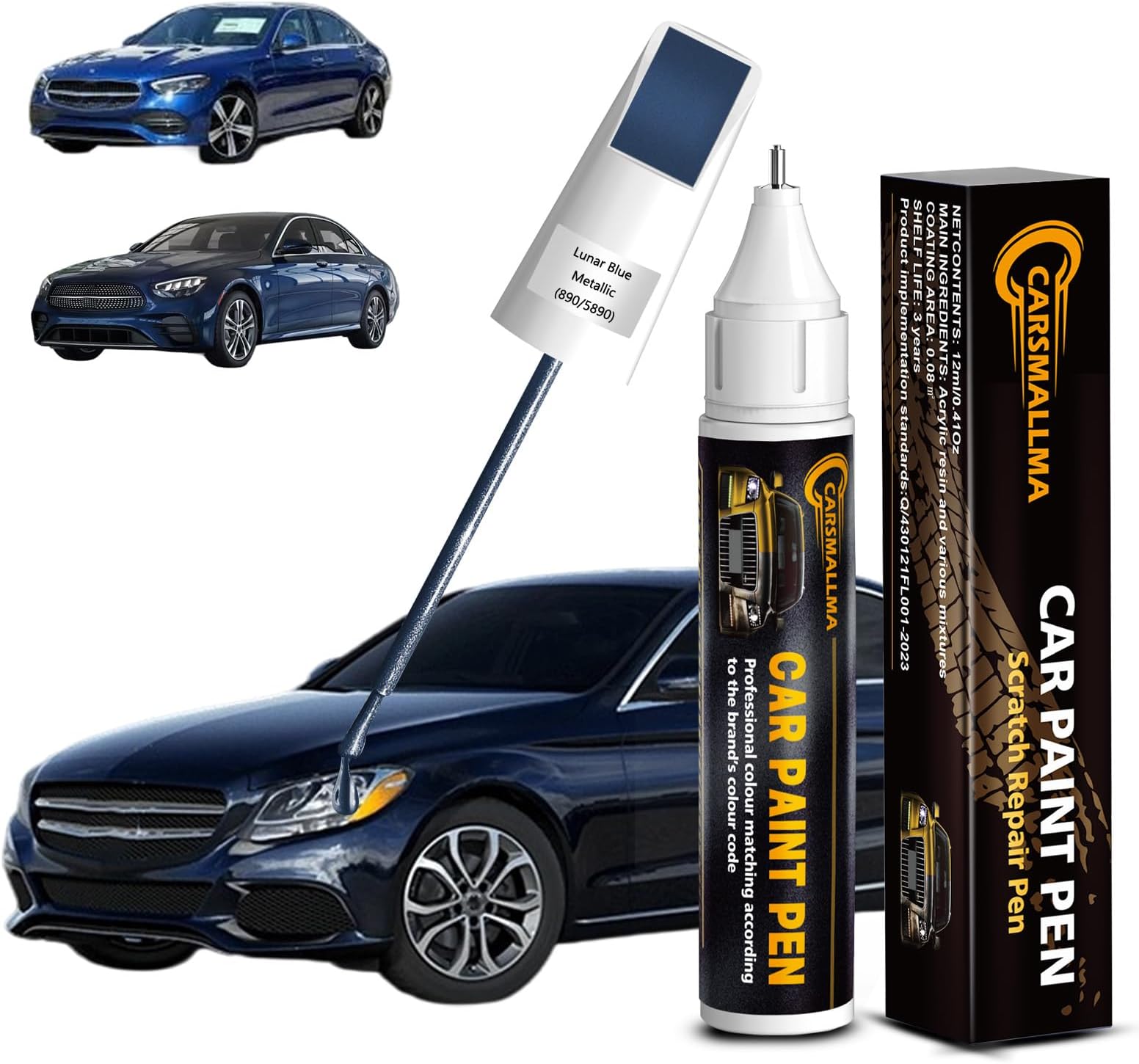 Car Touch Up Paint(890/5890 Lunar Blue Metallic) for Benz, Color Accurate Car Scratch Repair Remover Pen,Auto Paint Quick and Easy to fix vehicle Chips and Nicks Scuff