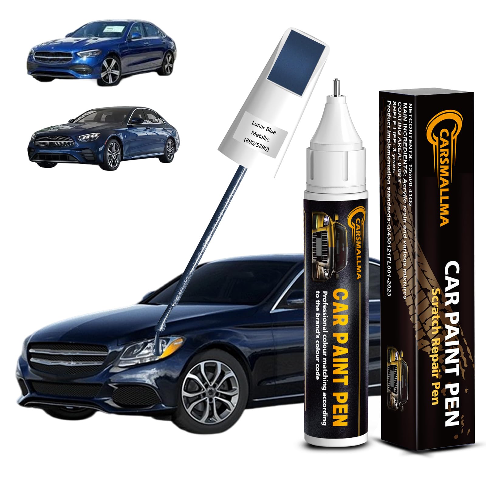 Car Touch Up Paint(890/5890 Lunar Blue Metallic) for Mercedes-Benz, Color Accurate Car Scratch Repair Remover Pen,Auto Paint Quick and Easy to fix vehicle Chips and Nicks Scuff