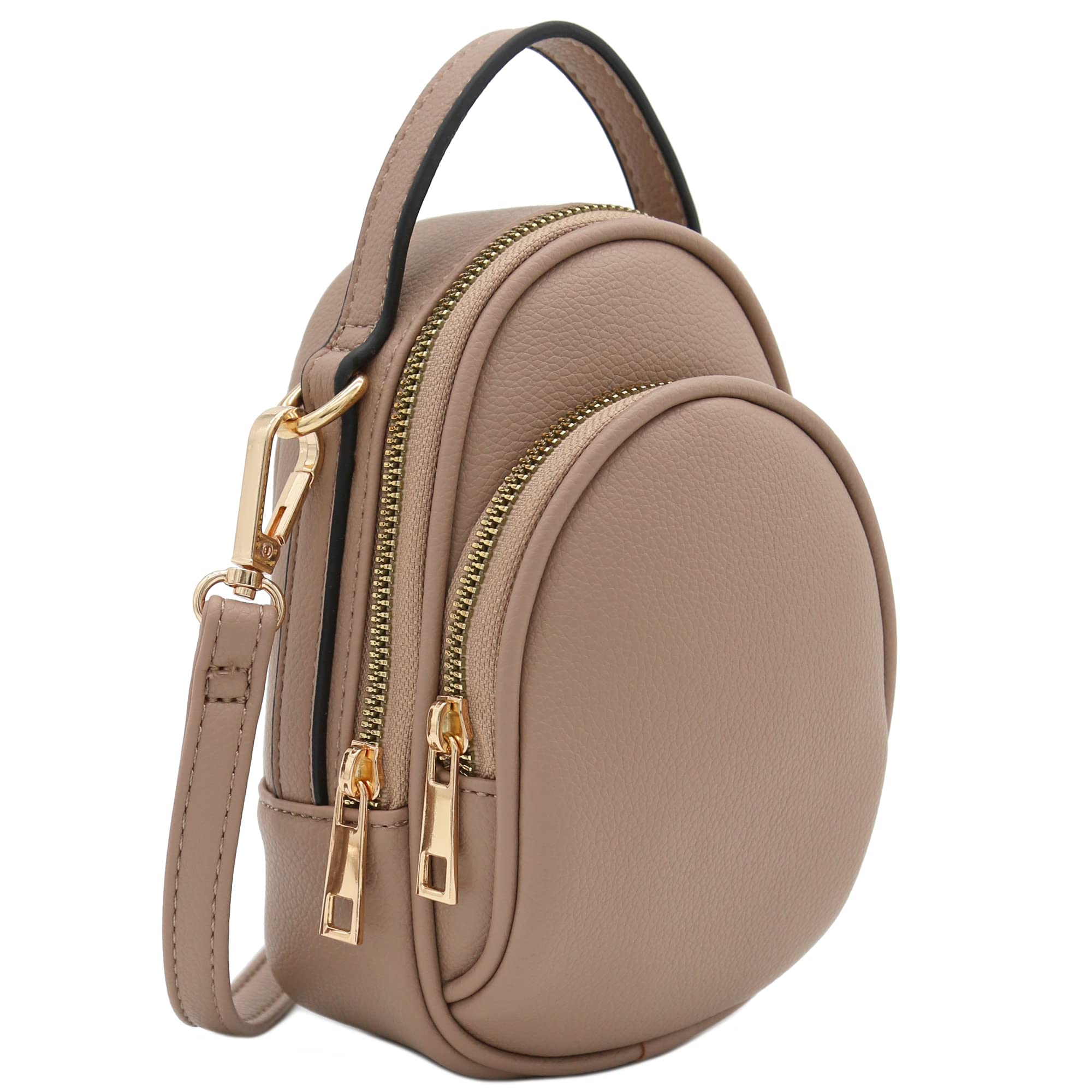 FashionPuzzle Two Compartmet Phone Crossbody Mini Bag (Taupe)