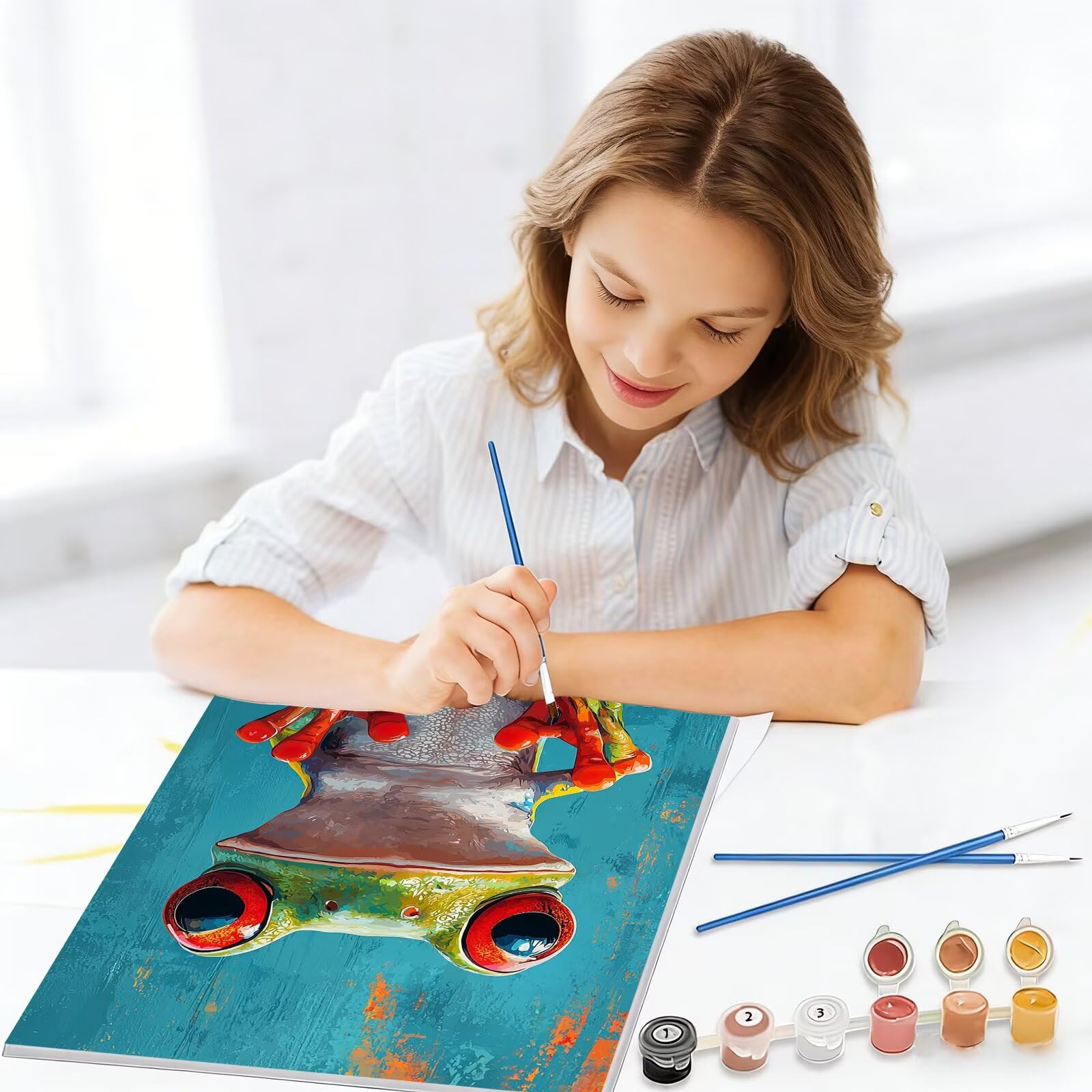 Malowanie według liczb dla dorosłych, 90 x 120 cm zestaw do malowania według numerów żaba dla dorosłych początkujących, Paint by Numbers zwierzę z akrylowymi pędzlami pigmentowymi rysunkami, dekoracja