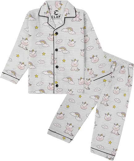CLAP Kids Muslin Cotton Full Sleeves Printed Night Suit
