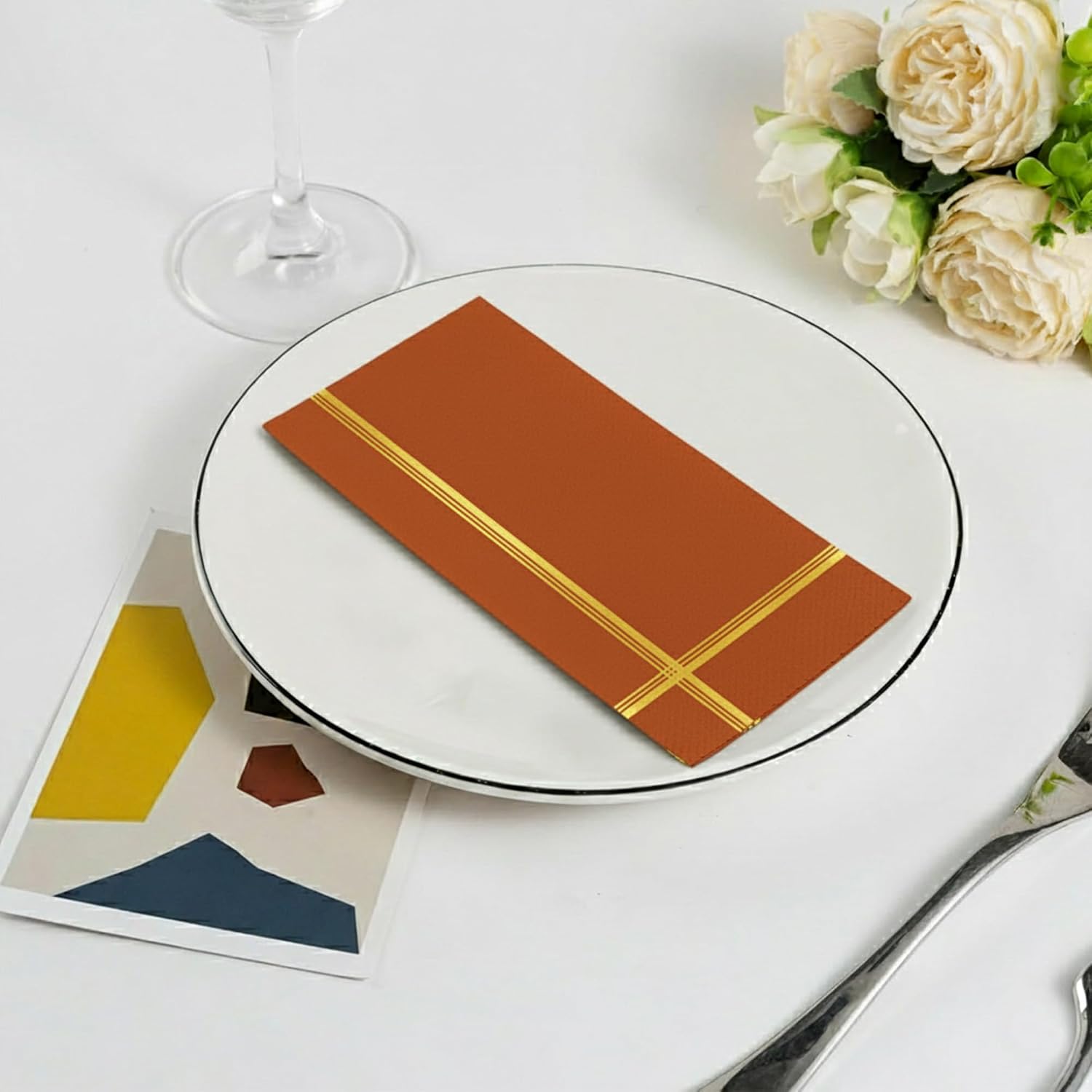 Burnt Orange Napkins Disposable – Set of 52 Paper Thanksgiving Dinner Napkin For Friendsgiving Decorations, Perfect for Wedding Reception Parties and Events - Thanksgiving Decorations