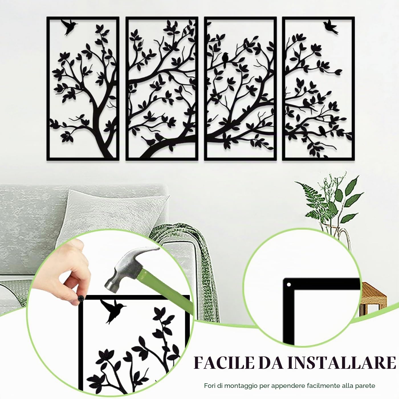 Arte da Parete Albero della Vita in Metallo Decorazione 4 Pannelli Arte da Parete Albero della Vita in Metallo per Regalo Giardino Casa Camera da Letto Soggiorno (60 cm * 30 cm / 23,6 pollici * 11,8