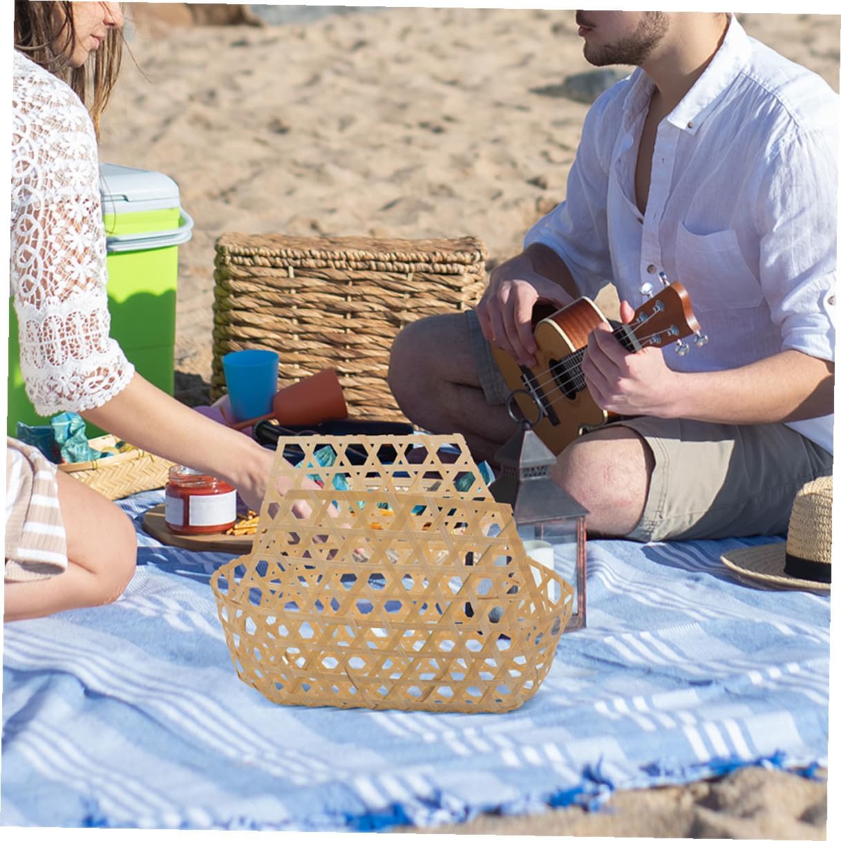 2pcs Bamboo Woven Picnic Baskets with Handles, Lightweight Spacious Harvest image 5