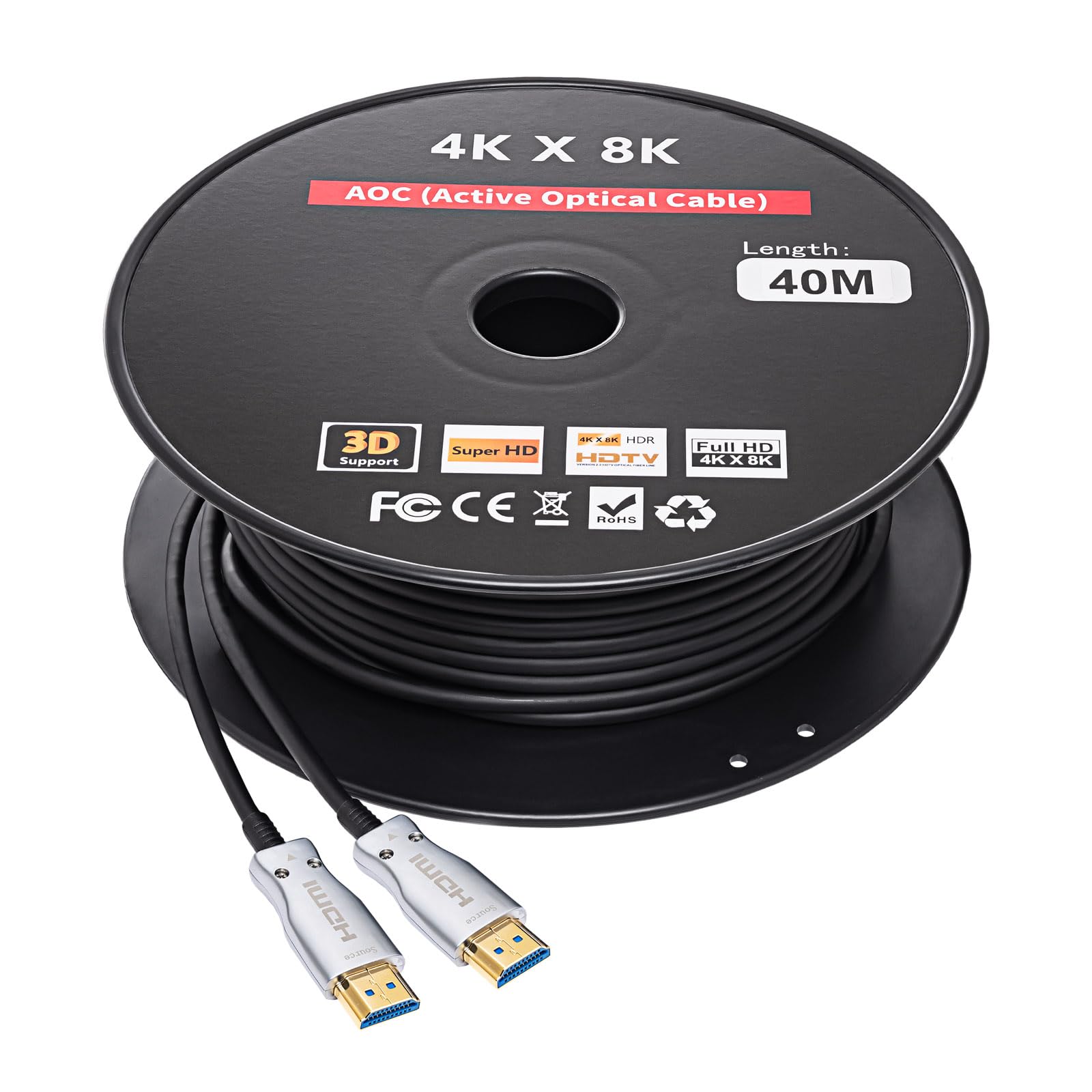 AKYGA AK-HD-400L cavo ottico HDMI AOC 48Gb/s 8K@60Hz 4K@120Hz ver. 2.1 40m nero Ethernet TV PS5 Xbox videoproiettore home cinema PC