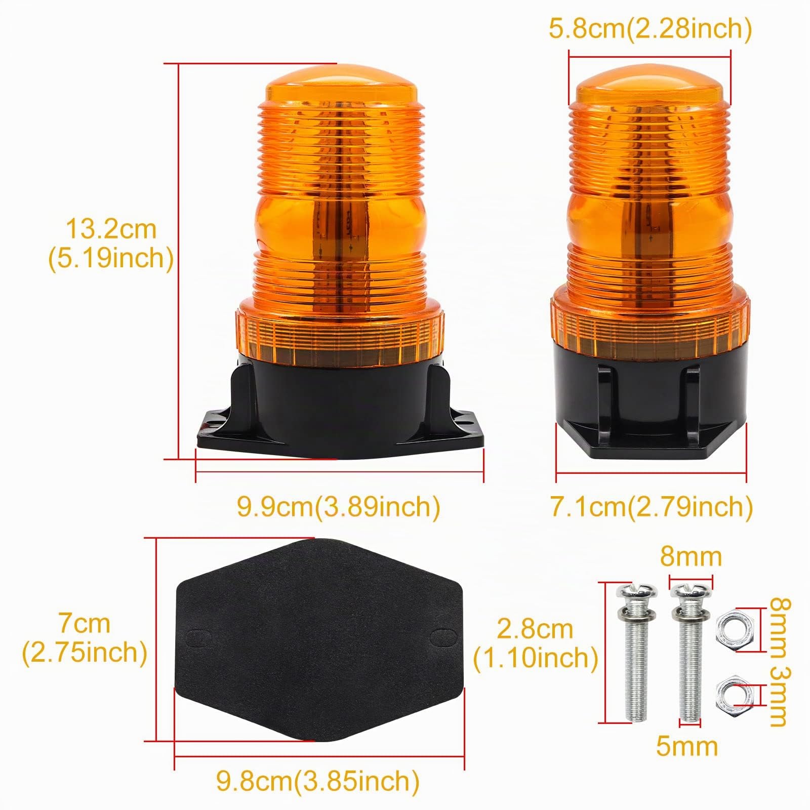 Biqing Luz de Baliza de Advertencia LED ámbar, LED Luces de Advertencia Estroboscópicas 12V 24V Luz Rotativa de Advertencia Estroboscopica para Autobús escolar Tractor Excavadoras Camión (Amarillo-1X)