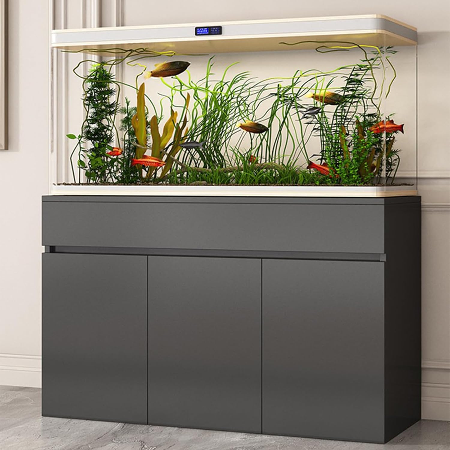 Gallon Fish Tank Stand, Solid Wood Aquarium Stands, Cabinet for Accessories Storage, Reptile Turtle Tank Stand for Home Office black 120*50*75cm