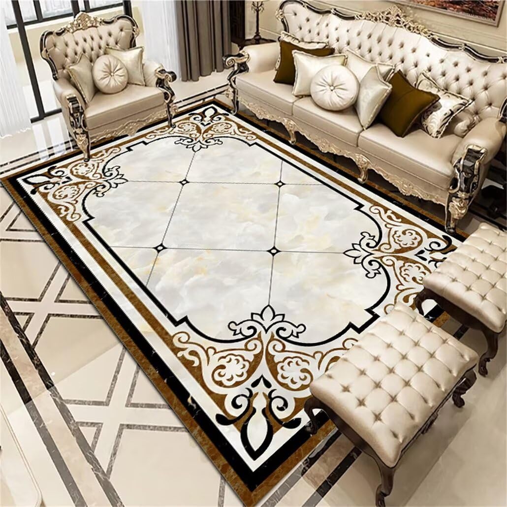 Tapis de salon luxueux beige en fibres douces lavables 120x160cm