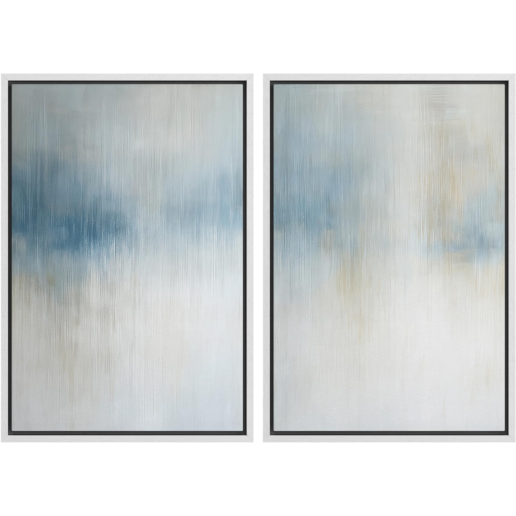 SIGNFORD Framed Canvas Print Wall Art Set Soft Hydrangea Pair Light Blue Florals with Green Leaves Illustration Modern Art Decorative Nordic Nature for Living Room, Bedroom, Office - 24"x36"x2 White — view 80