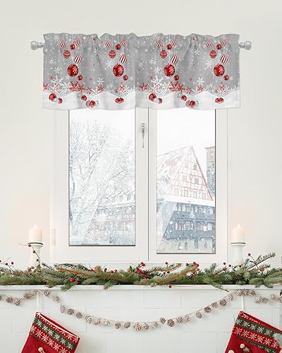 Vista 95 de Christmas Window Valance Blue Gnomes Snowflake Bird on the Branch Pattern, 54x18 inch, Polyester, Light Filtering, Rod Pocket, Kitchen, Living Room