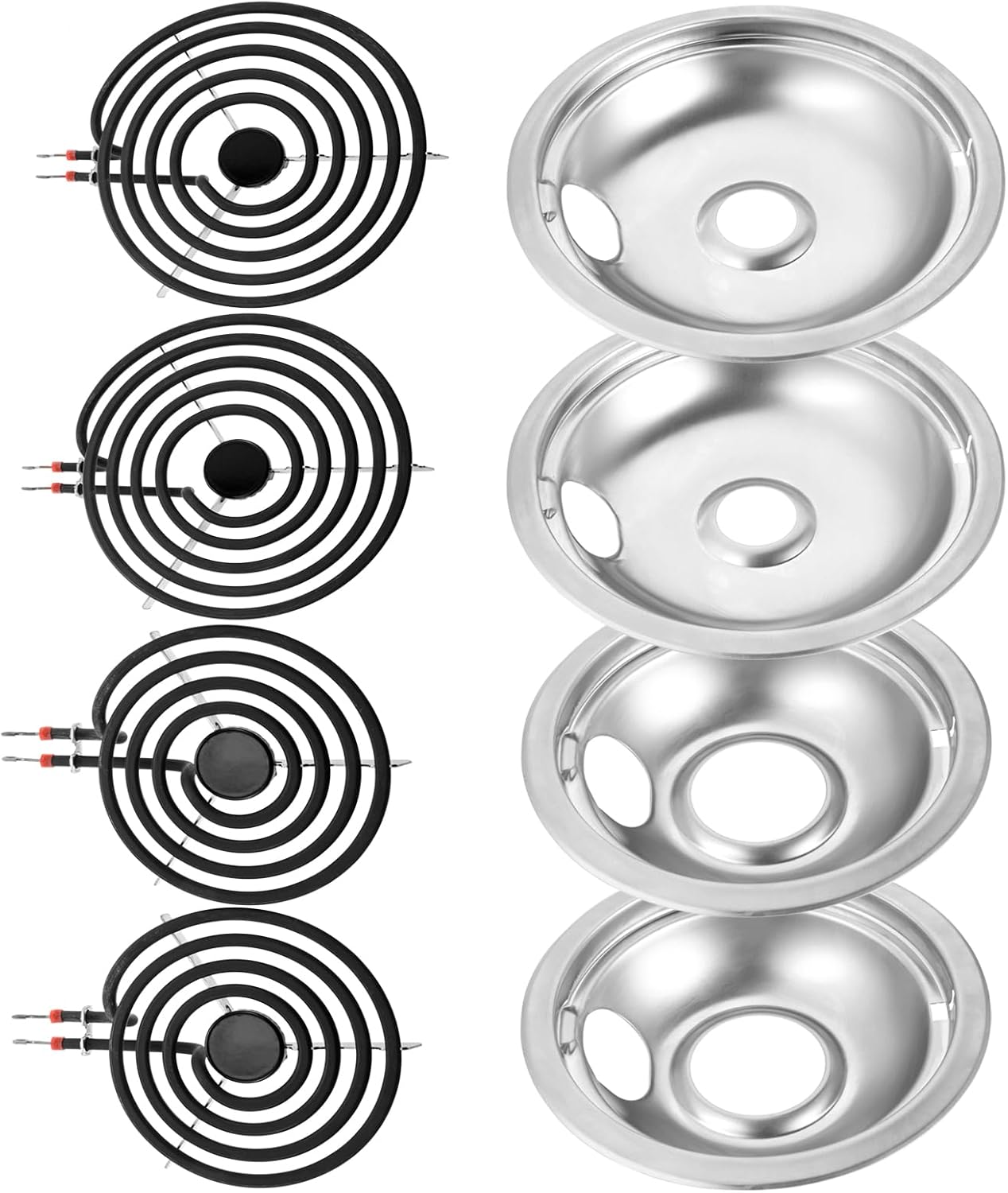 W10196405 W10196406 Electric Stove Burner Drip Pans, MP15YA MP22YA Electric Range Burner Element Unit Set Replacement for Whirl-pool May-tag Ken-more Amana Range Oven Stove
