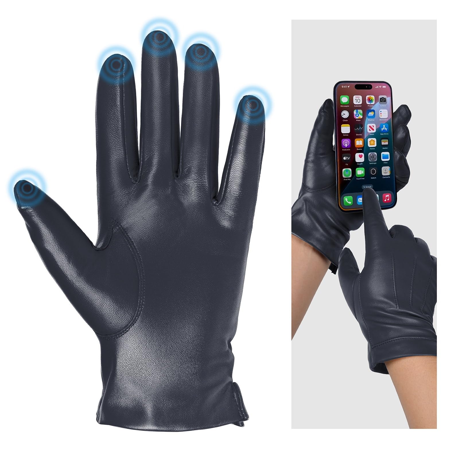 Harssidanzar Guanti da uomo in pelle foderati in cashmere caldi e touchscreen SM052EU