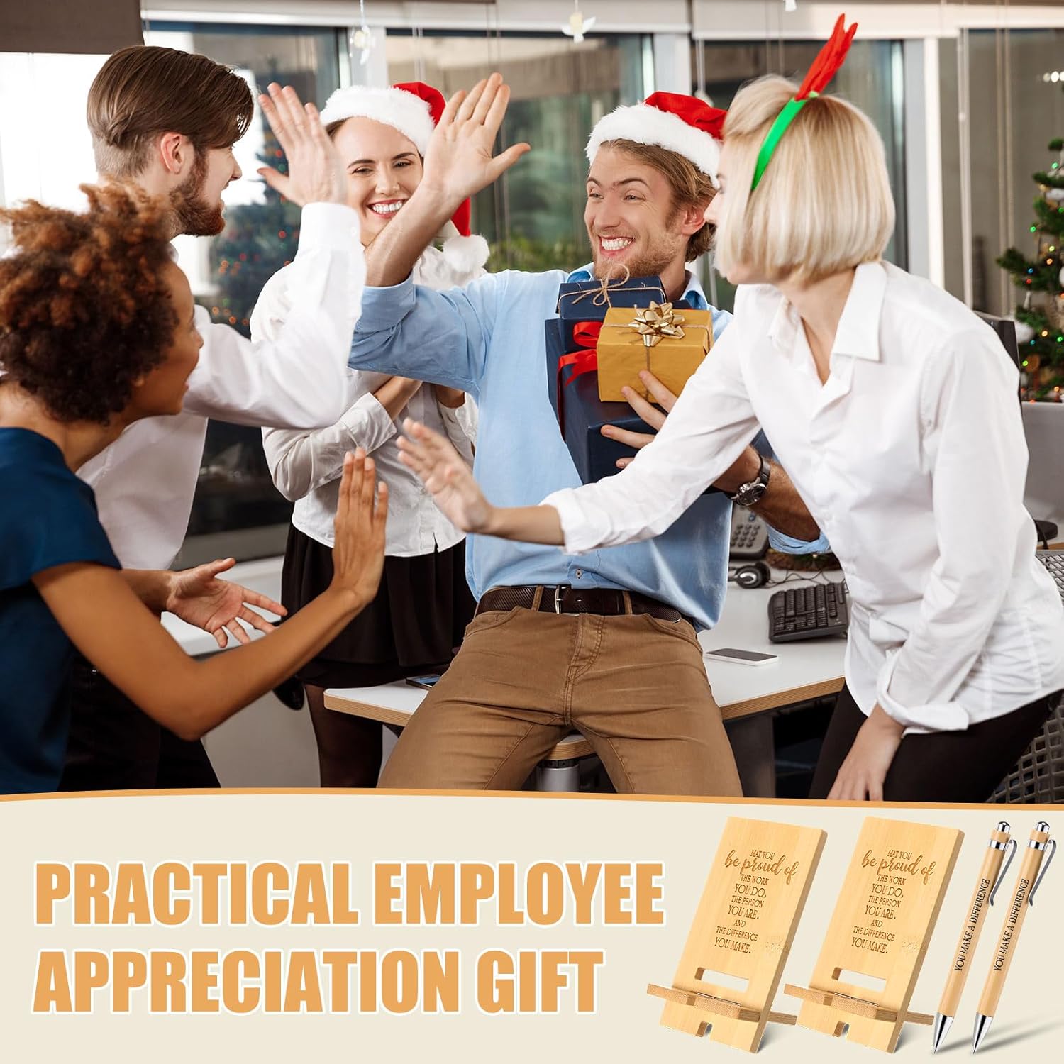Ripeng 30 Sets Employee Appreciation Gifts Bulk Bamboo Phone Stands with Ballpoint Pens for Desk Office Workers Thank You Gift for Team Coworkers Staff Volunteer Nurse Teacher Colleagues