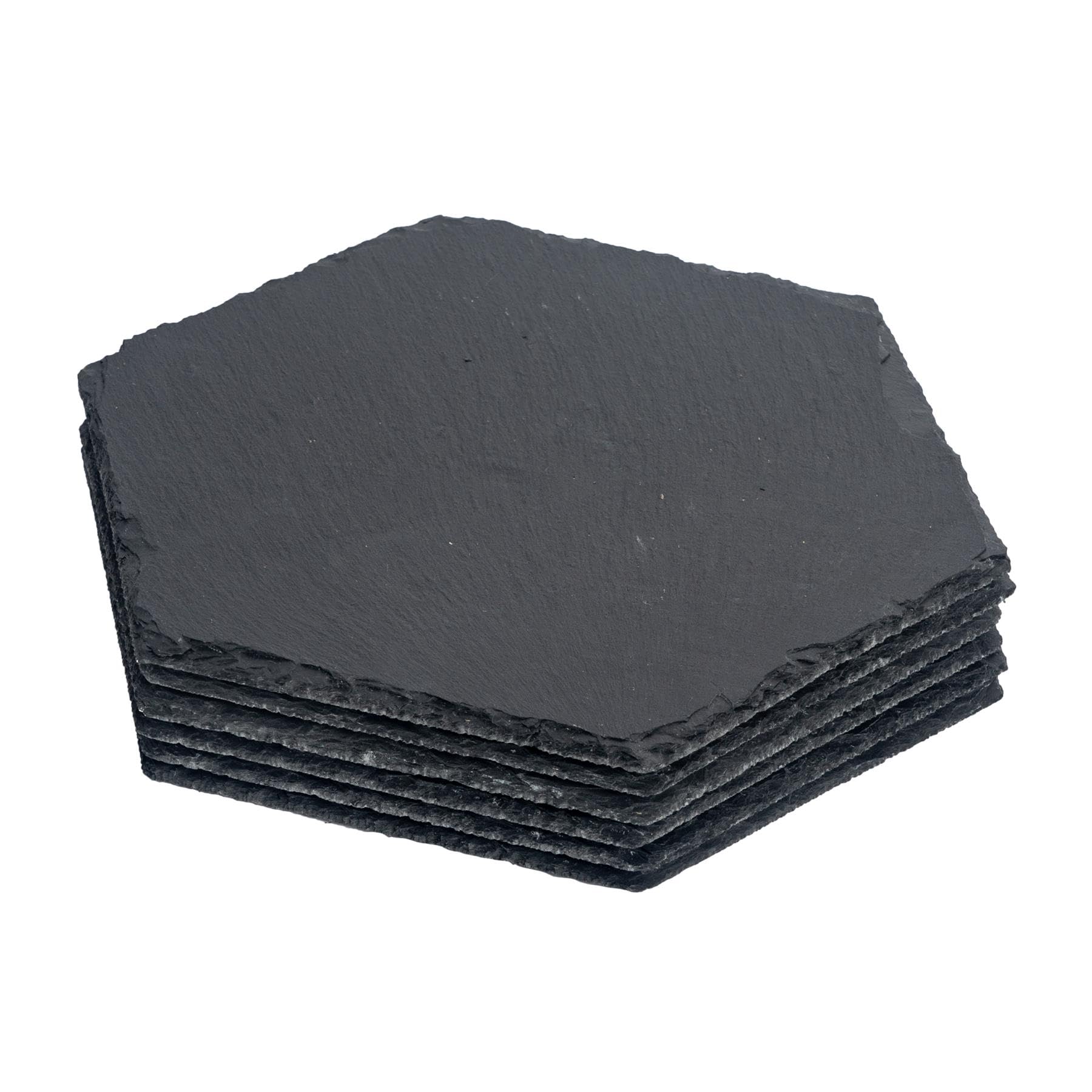 Argon Tableware Hexagon Slate Placemats - 30 x 26cm - Pack of 6 - Black Natural Stone Slate Dinner Mats Dinnerware Plate Placemats for Kitchen, Home, Bar, Restaurant, Weddings, Events