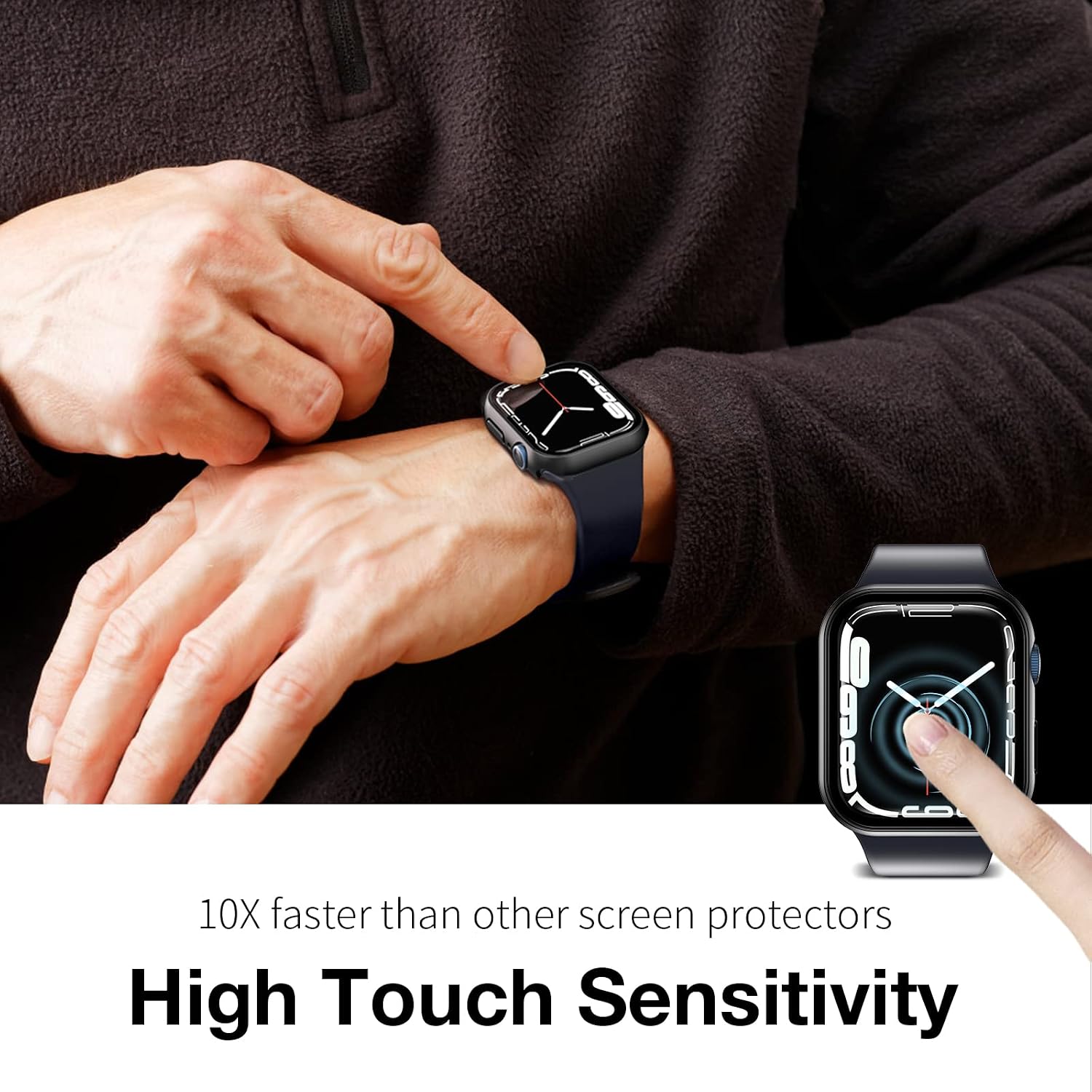 LK 2 Pack Tempered Glass Case Compatible with Apple Watch Series 7/8 45mm Screen Protector, [9H Hardness] [HD Clear] Hard PC Protector Cover for iWatch 7/8 45mm-Black