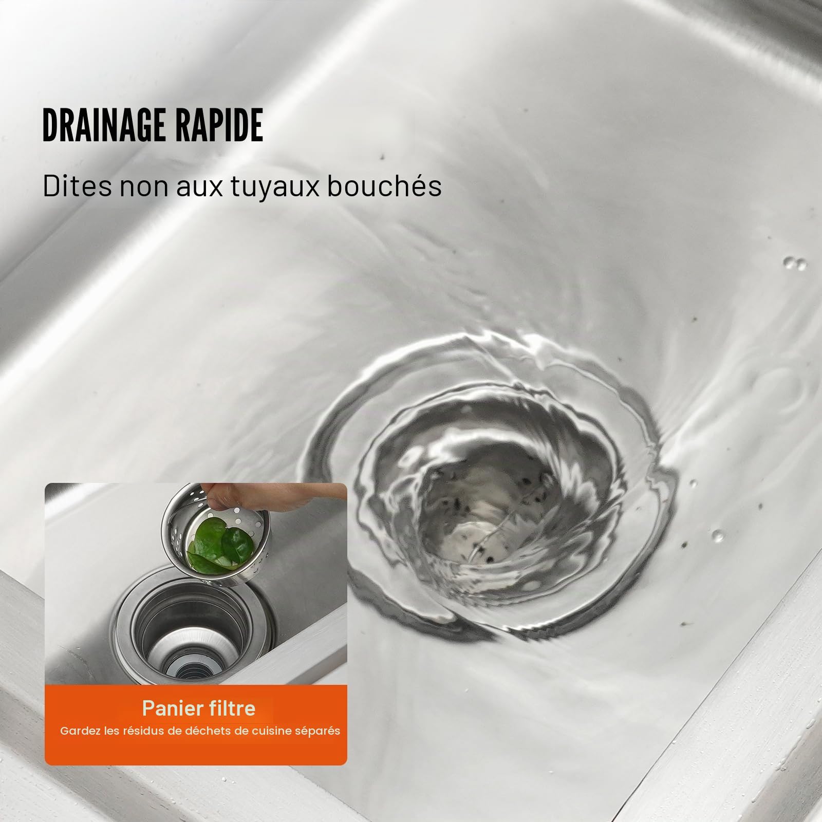 VEVOR Évier utilitaire en acier inoxydable, 1 compartiment autoportant, petit évier avec robinet et pieds, 40,6 x 33 x 22,1 cm – Évier commercial à bol unique pour garage, restaurant, cuisine