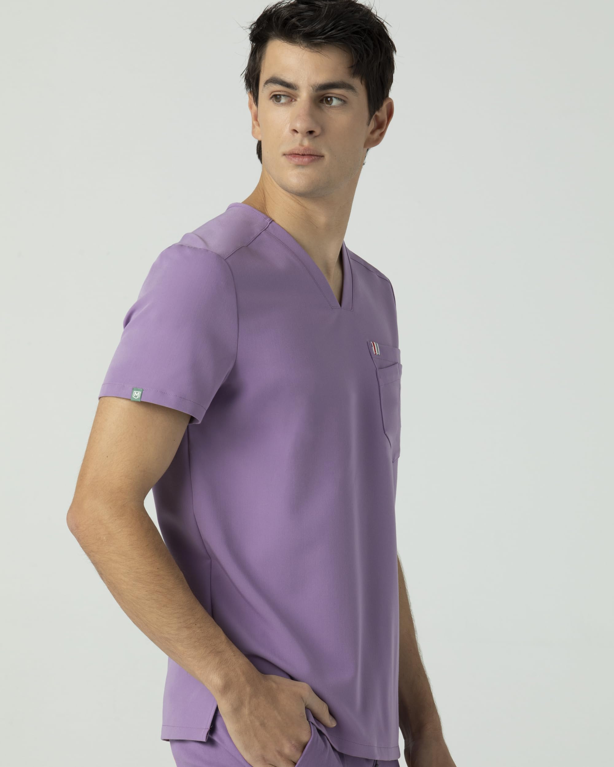 Mediclo Men's Medical Scrub Top - Crevan Essential 3 Pockets Eco Friendly Sustainable FYSEL Fabric V-Neck Shirt Workwear Orchid MT5001RORC04 S