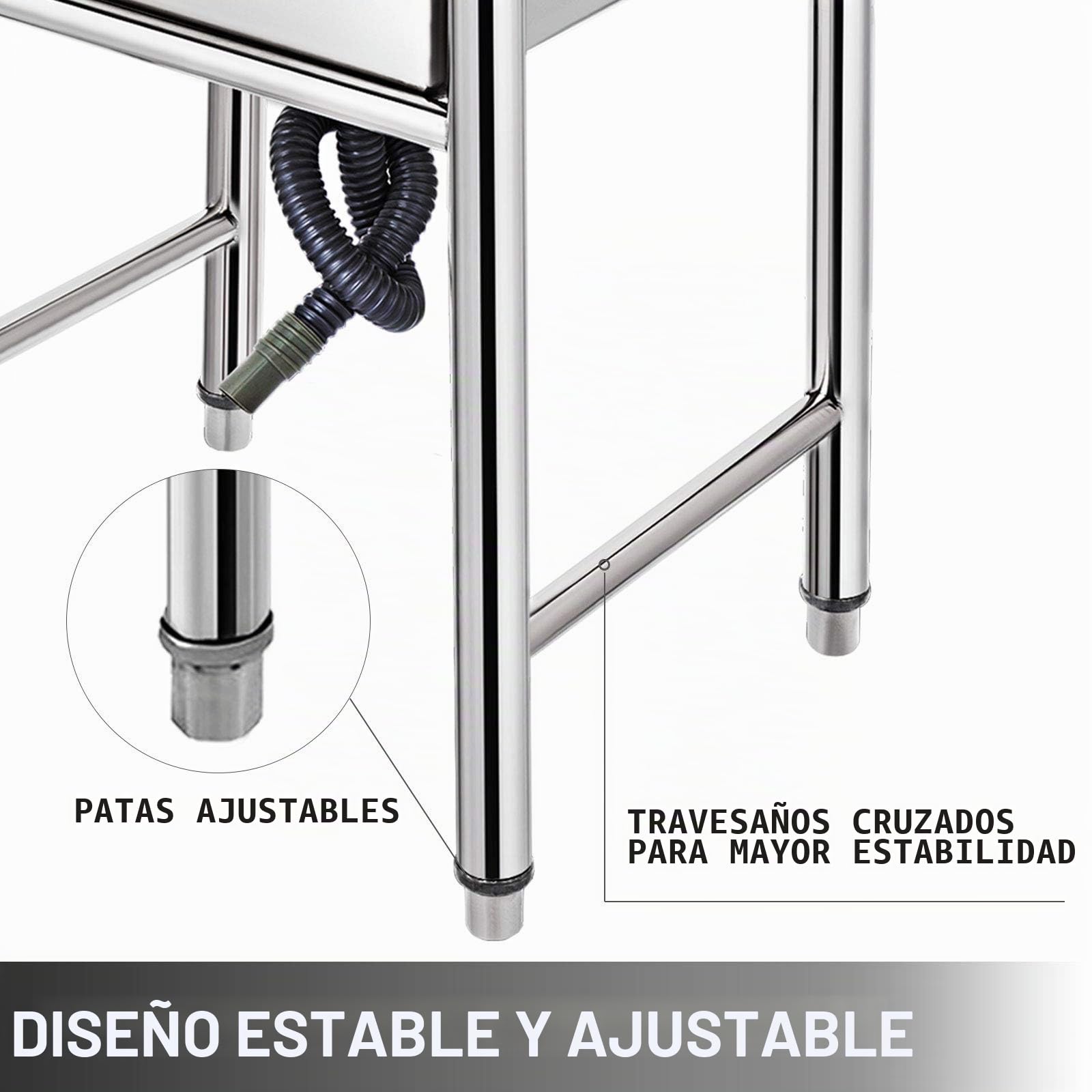 VEVOR - Fregadero de acero inoxidable para cocina, 1 bandeja para fregadero en patas de acero inoxidable antisalpicaduras, lavabo de acero inoxidable profesional para hacer la inmersión, cocina de