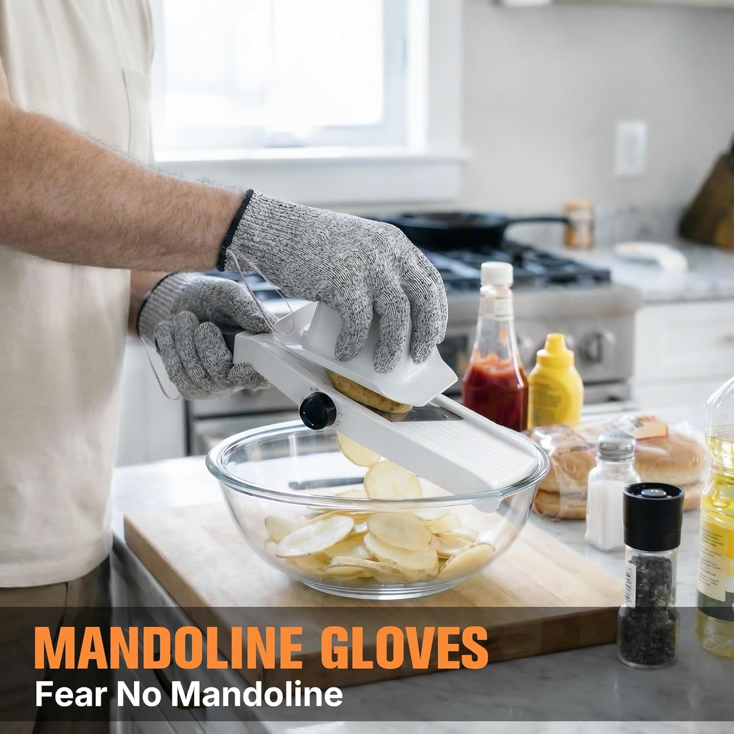 Safe & Savvy Cut Resistant Gloves, 1 Pair, Level 5 Food-Grade & Fiberglass-Free Mandoline Gloves for Oyster Shucking & Meat Cutting, Wood Carving Gloves, Grey, Machine Washable (Large)