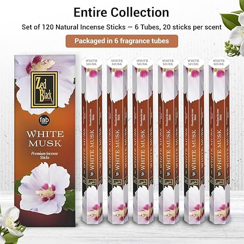 Miniatura 4 de ZED Black Varillas de incienso de almizcle blanco, 20 varillas por caja y 6 cajas en el interior (total 120 varillas), varillas de incienso de alta