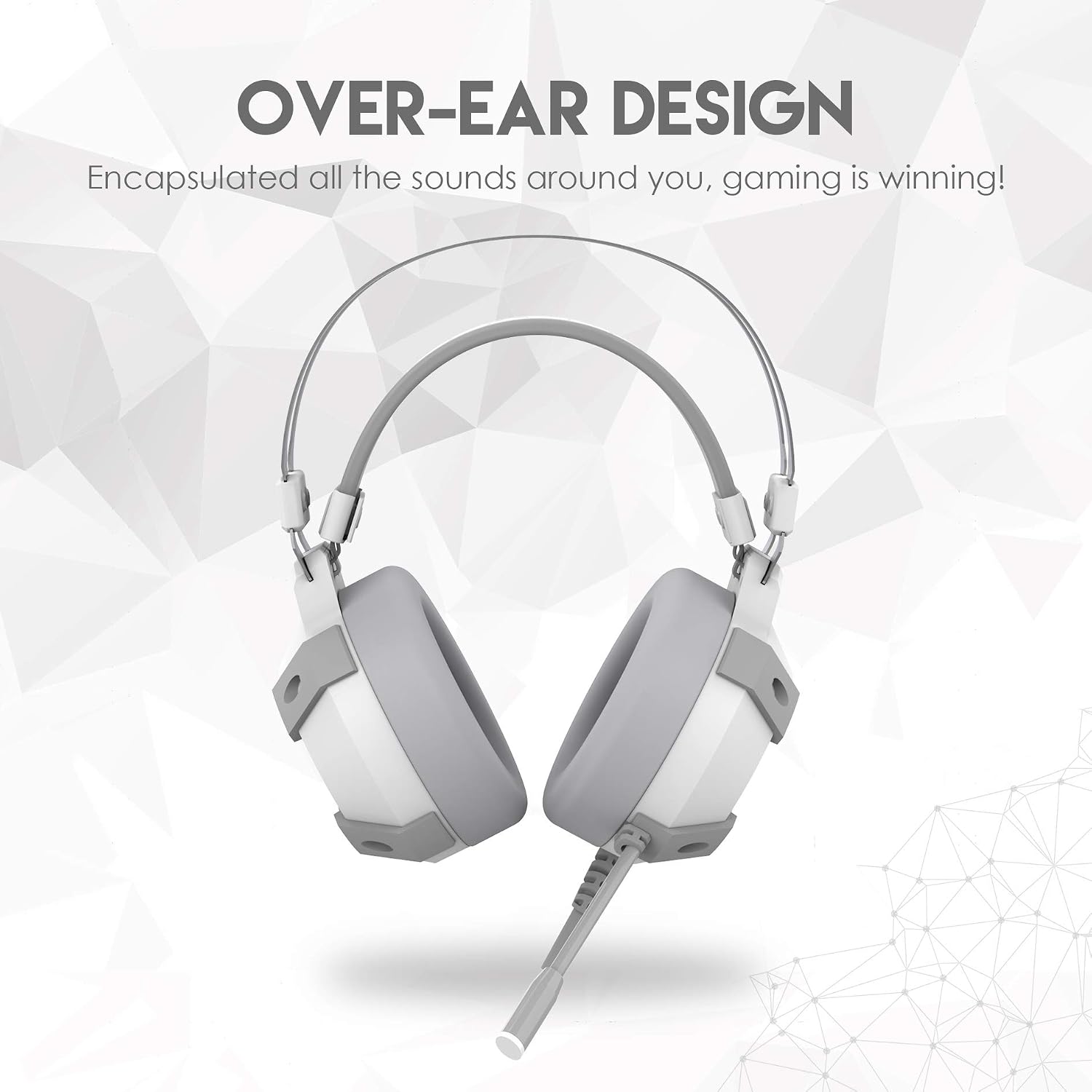 FANTECH USB RGB Gaming Headset and Stand Combo for PC, 7.1 Surround Sound 50mm Drive DTS Digital Over Ear Wired Headphones with Mic and Hanger, White