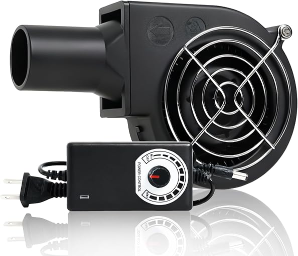 KUNRISE BBQ 97mm × 33mm Blower Fan, High Airflow 110V 120V Variable Speed Centrifugal Fan with AC Plug for Camping, Charcoal Ignition, Outdoor Cooking, Fireplace, Bellows or Wood Stove