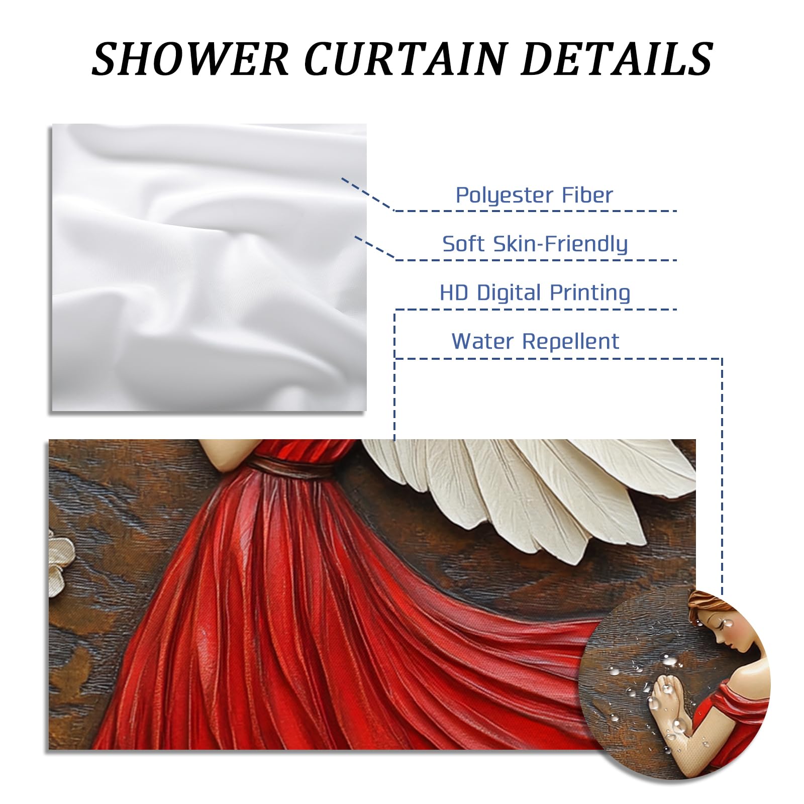 Rideau de douche en tissu imperméable avec crochets en forme d'ange rouge pour décoration de salle de bain, toutes saisons, 157 x 183 cm