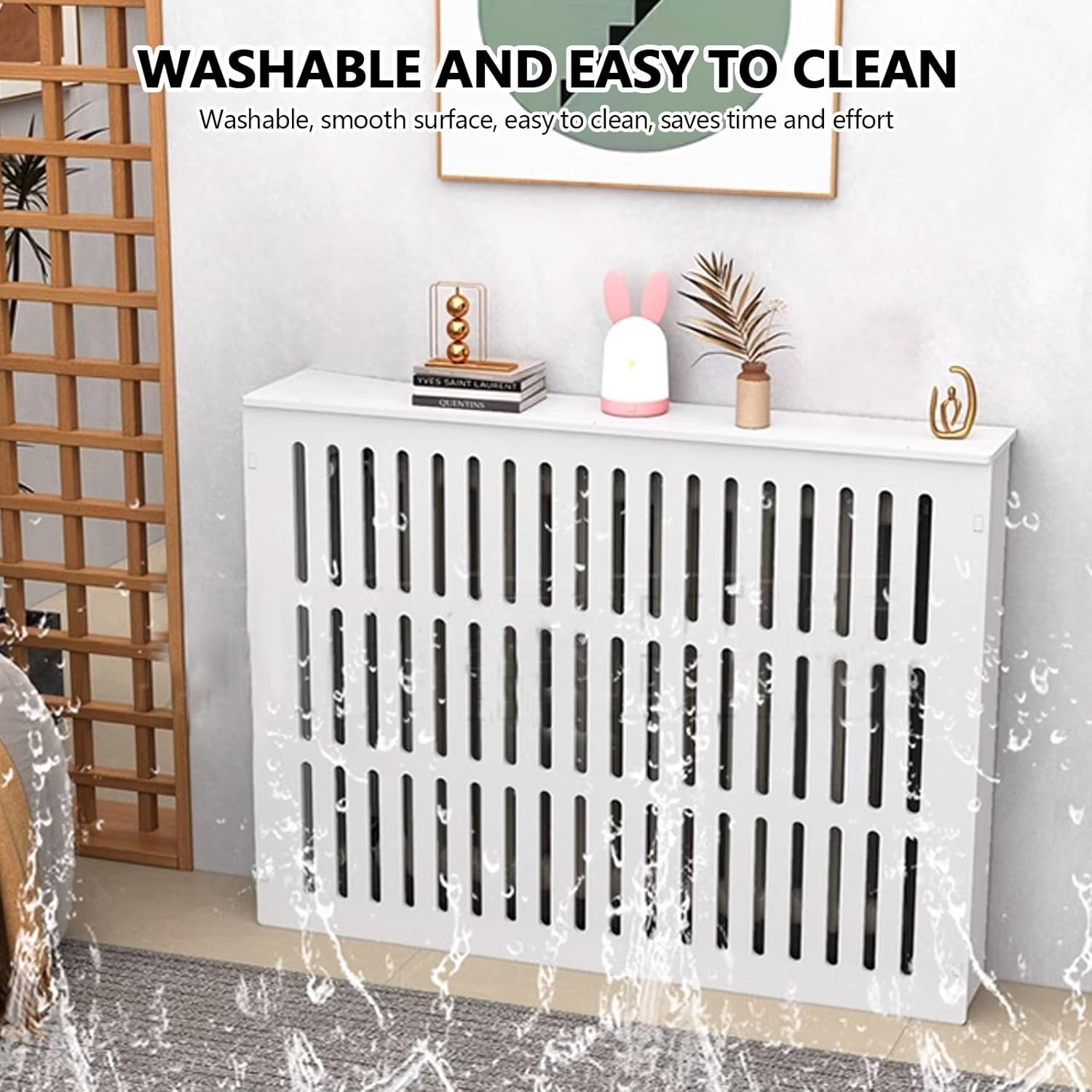 Radiator Cabinet Shelf with Storage Platform, MDF White Heater Covers for radiators, Modern Decoration Radiator Covers, Breathable Radiator Covers, steam Radiator Covers.