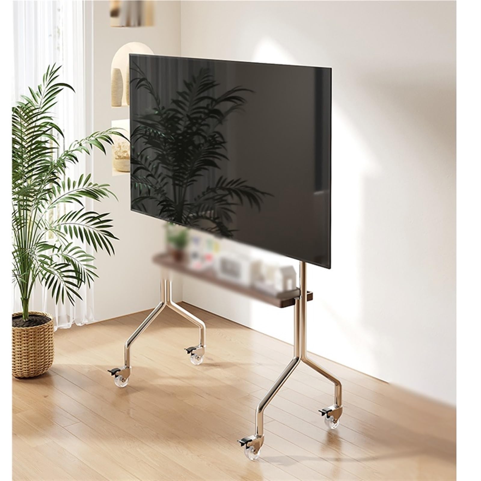 HPTHLY Universal Tv Stand Mobile Tv Stand For 43-75 In,Tvs Stand With Silent Casters And Wooden Shelves, Rolling Tv Cart For Home, Office(Brown-1 Layer)