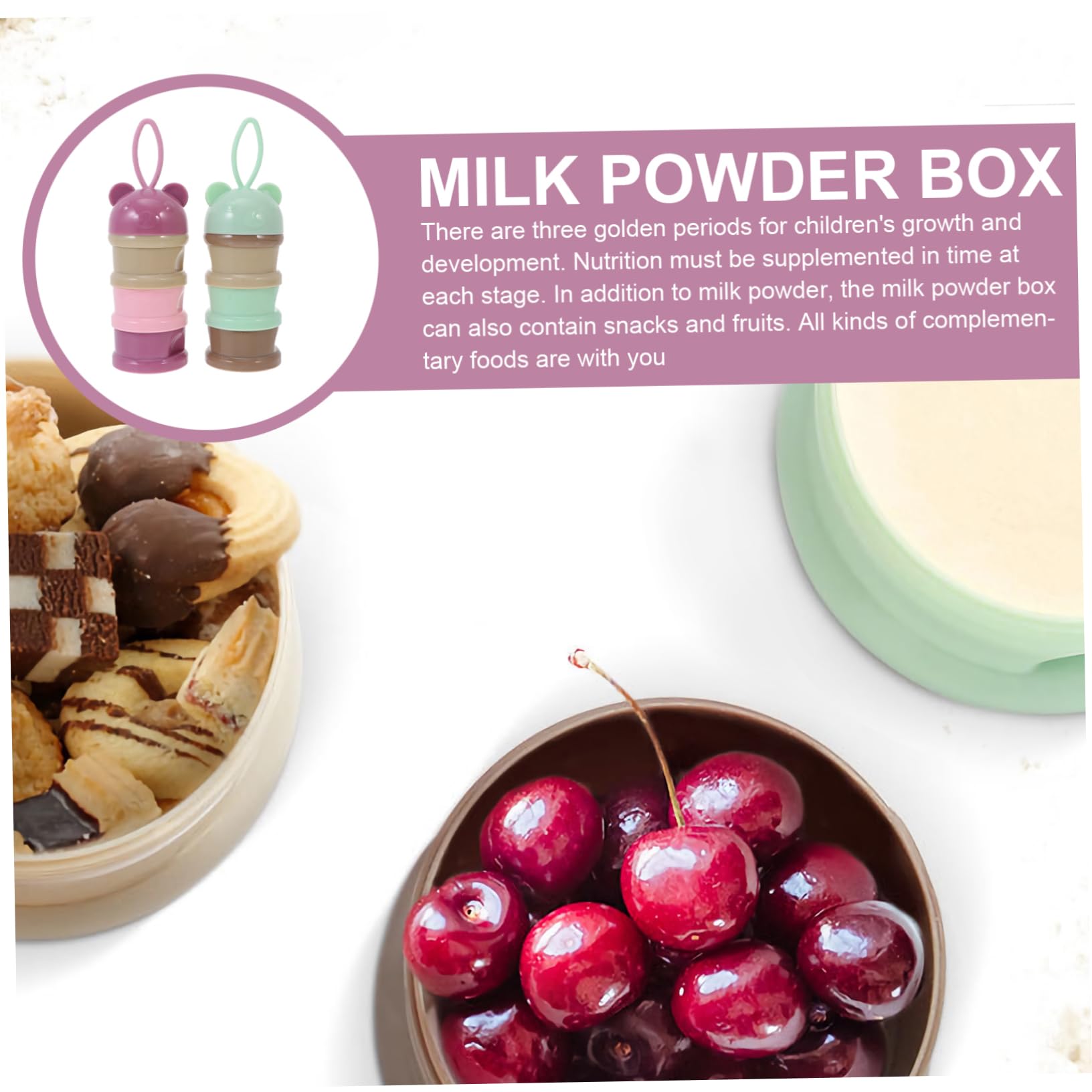 KOMBIUDA 2pcs Formula Dispenser Portable Milk Powder Box Snack Containers for Food Storage with 3 Compartments Sealed Storage Canisters Grey and