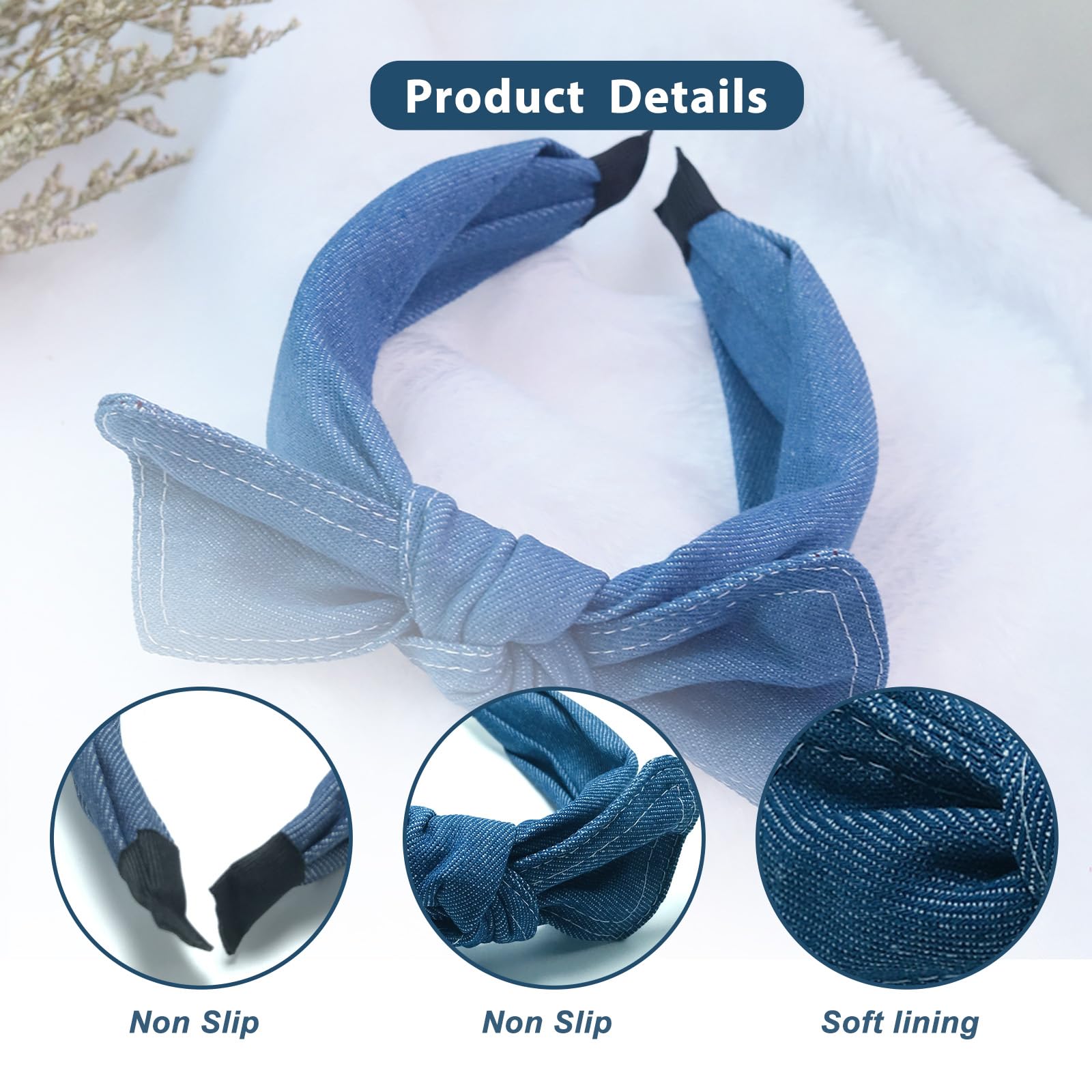 Blue Wide Denim Headband Cute Top Bowknot Hair Hoop Elastic Hairband for Washing Face Elegant Hair Accessory - Image 3