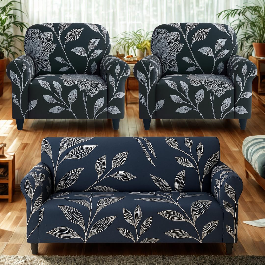 Homerz Premium 5 (3+1+1) Seater Universal Elastic fit Sofa Cover Fully Covered, Non-Slip Sticky Elastic Stretchable Sofa Set Slipcover Protector (Lotus, 5 (3+1+1) Seater)