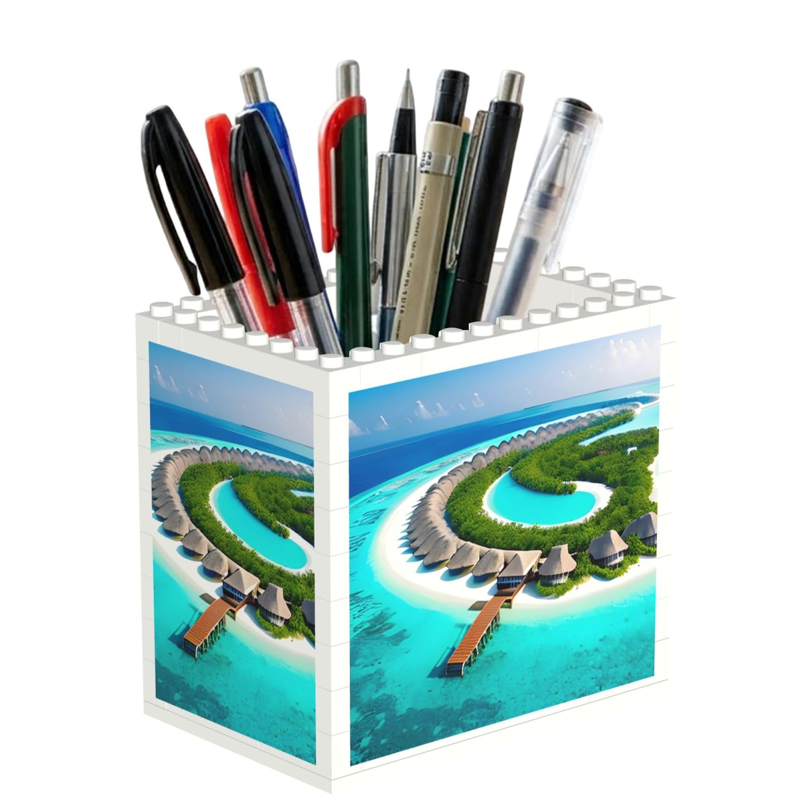 SXZVVBN Maldives Scenery Building Block Desk Tidy ABS Organiser
