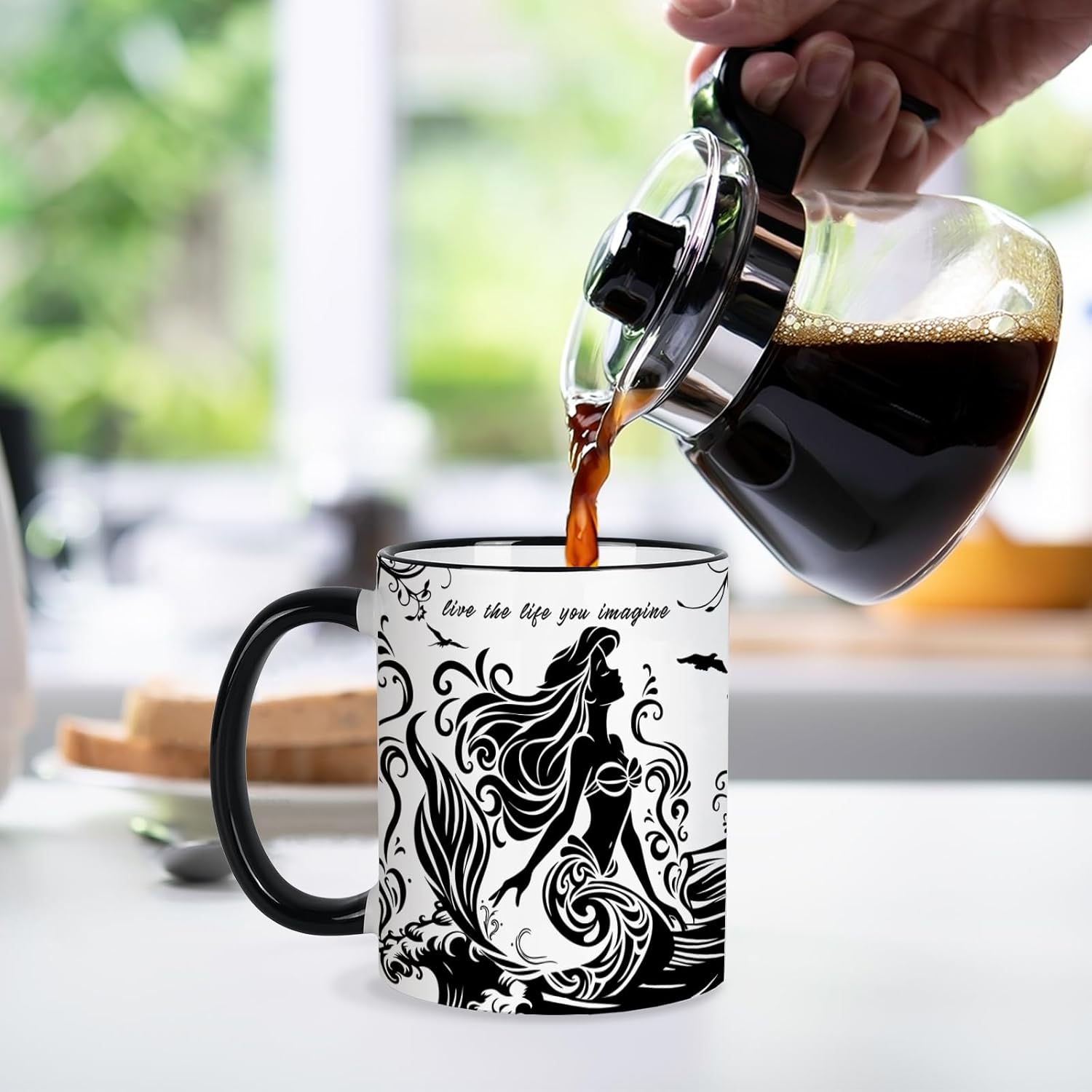 Mermaid Coffee Mug 11 Oz Valentines Day Birthday Gifts for Women, Black and White Mugs, Birthday Gift for Women Friendship, Mermaid Coffee Cup Adult Gifts for Friends, Mom, Grandma - Image 7