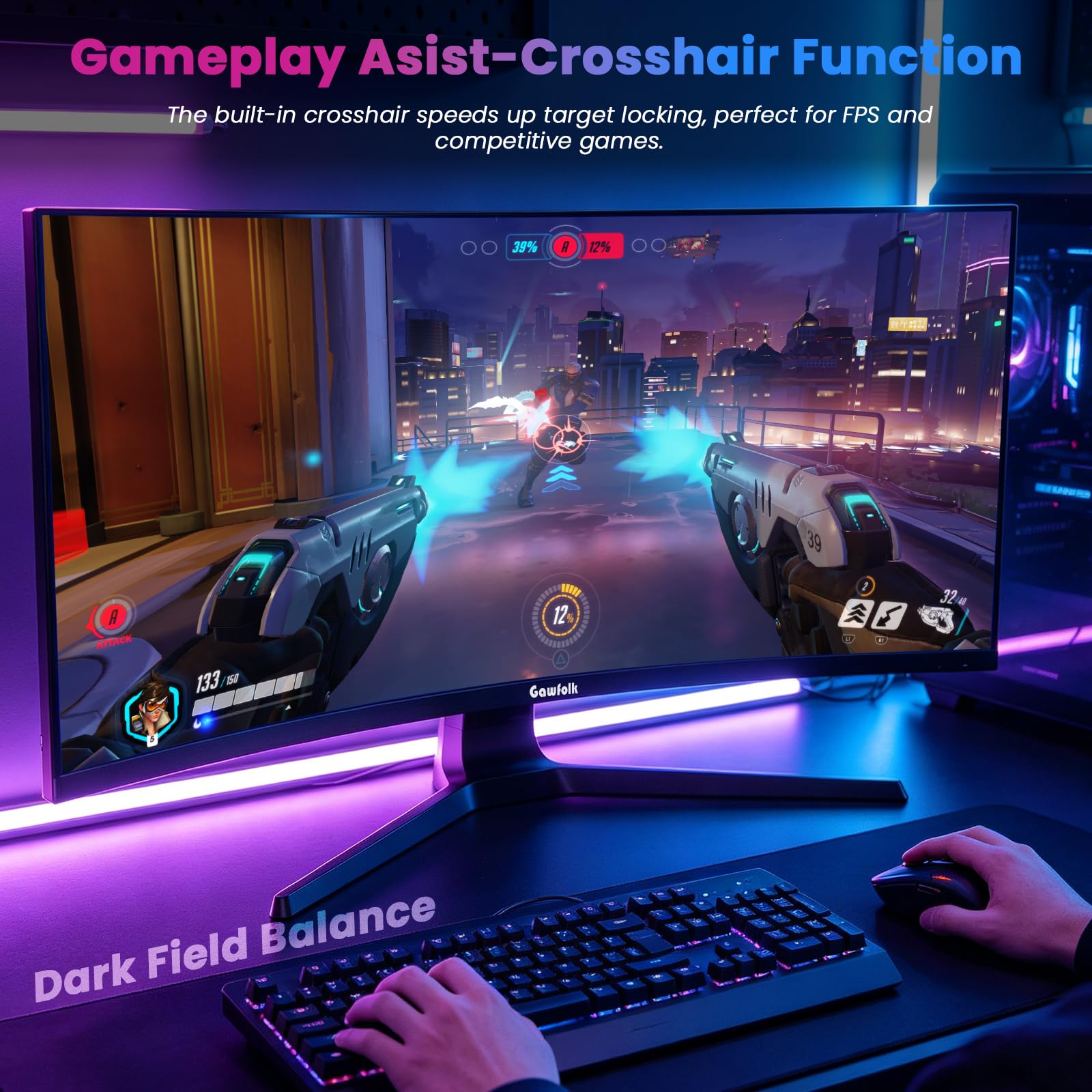 Gawfolk Monitor Curvo 32 Pollici 4K UHD (3840 x 2160), Pannello VA, 1500R, 60Hz Monitor PC con altoparlanti integrati, compatibile FreeSync e G‑Sync, 2× HDMI 2.0, 2× DP 1.4, VESA 100×100