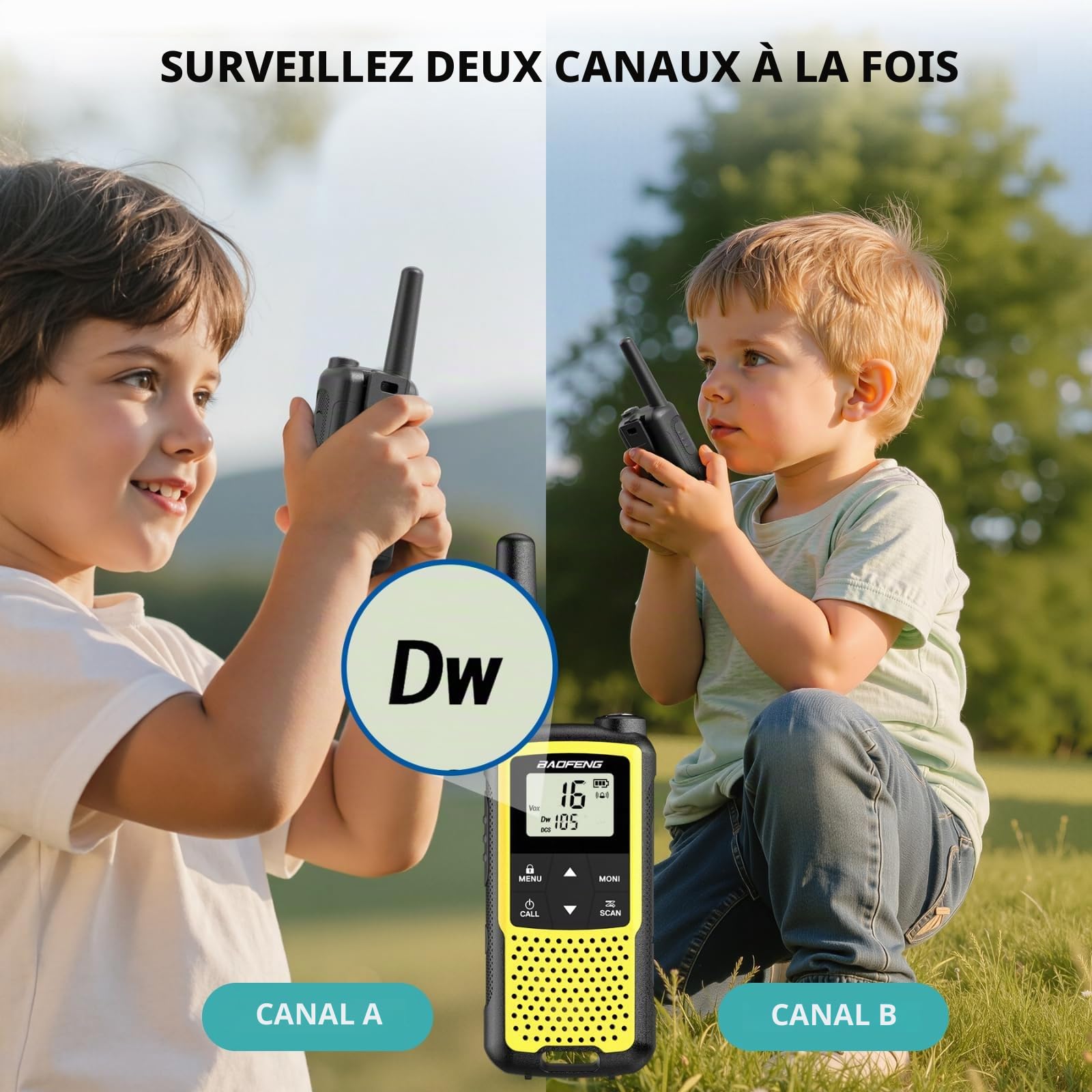 Baofeng BF-33C Talkie-Walkie PMR446 pour Enfants, radios bidirectionnelles Longue portée avec Batterie Rechargeable, Charge USB-C, VOX, pour Jeux en Plein air et Aventures familiales, Lot de 3