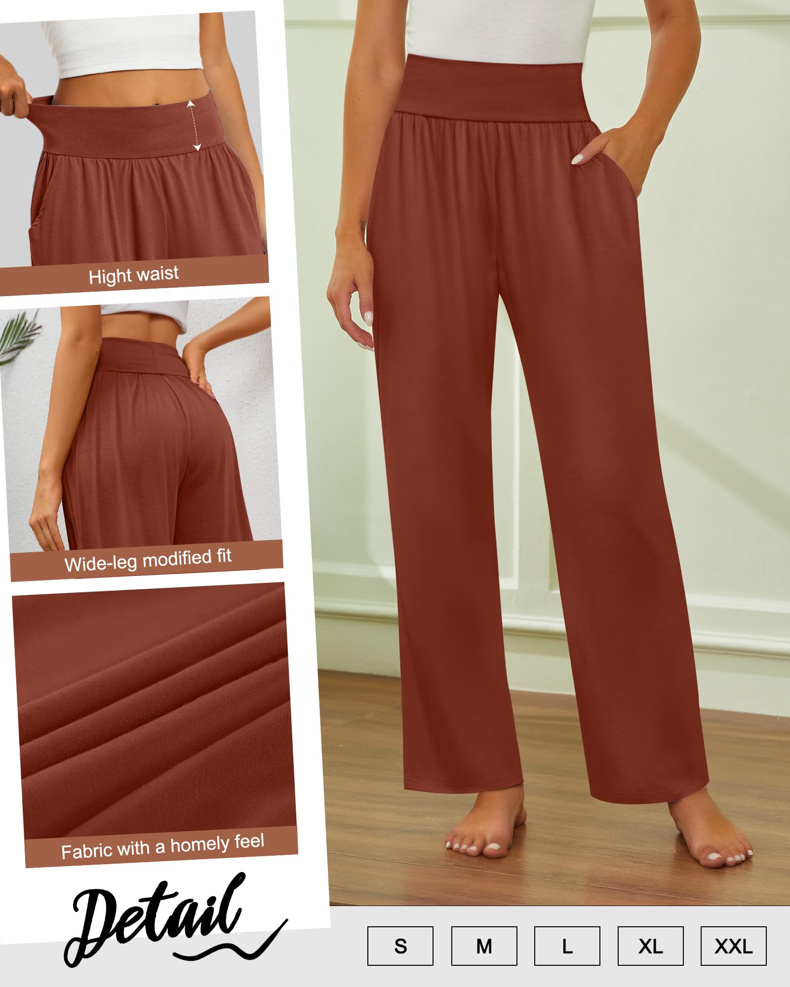Neer 3er Pack Damen Yogahosen mit Weitem Bein Bequeme Loungewear-Hosen mit Taschen Lockerer Gummibund Offene Hosenbeine