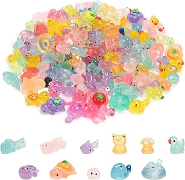 150PCS Luminous Resin Animals, Mini Resin Animals Mixed Glow in The Dark | for DIY Garden Landscape Potted Plants Decorations