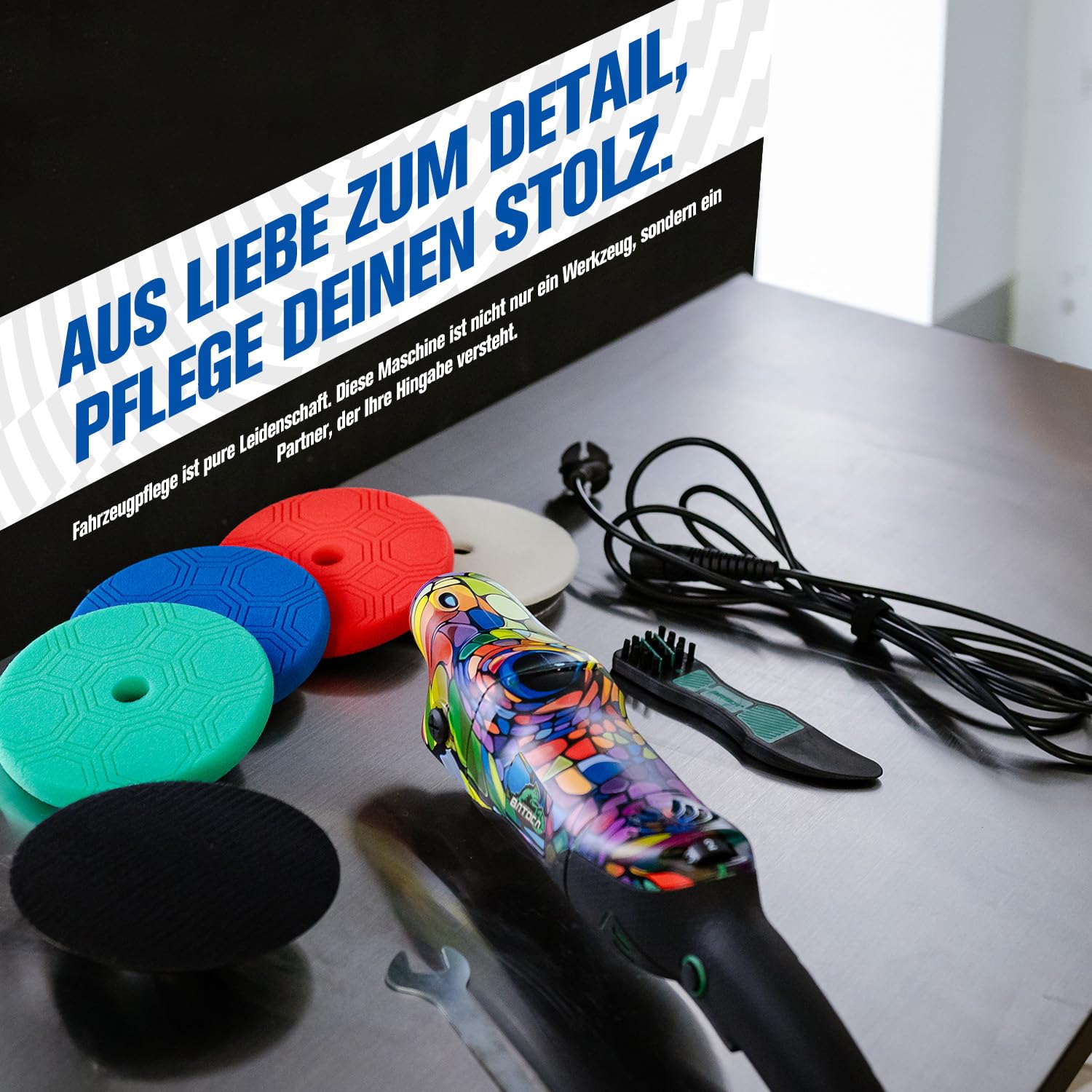 BATOCA P2 Poliermaschine Auto, 1000W Hohes Drehmoment - 150mm Profi Rotationspolierer für Tiefe Lackkorrektur - Vibrationsarm & 5m Abnehmbares Kabel, 6 Stufen 1000-3800 U/min - Boot, Wohnmobil
