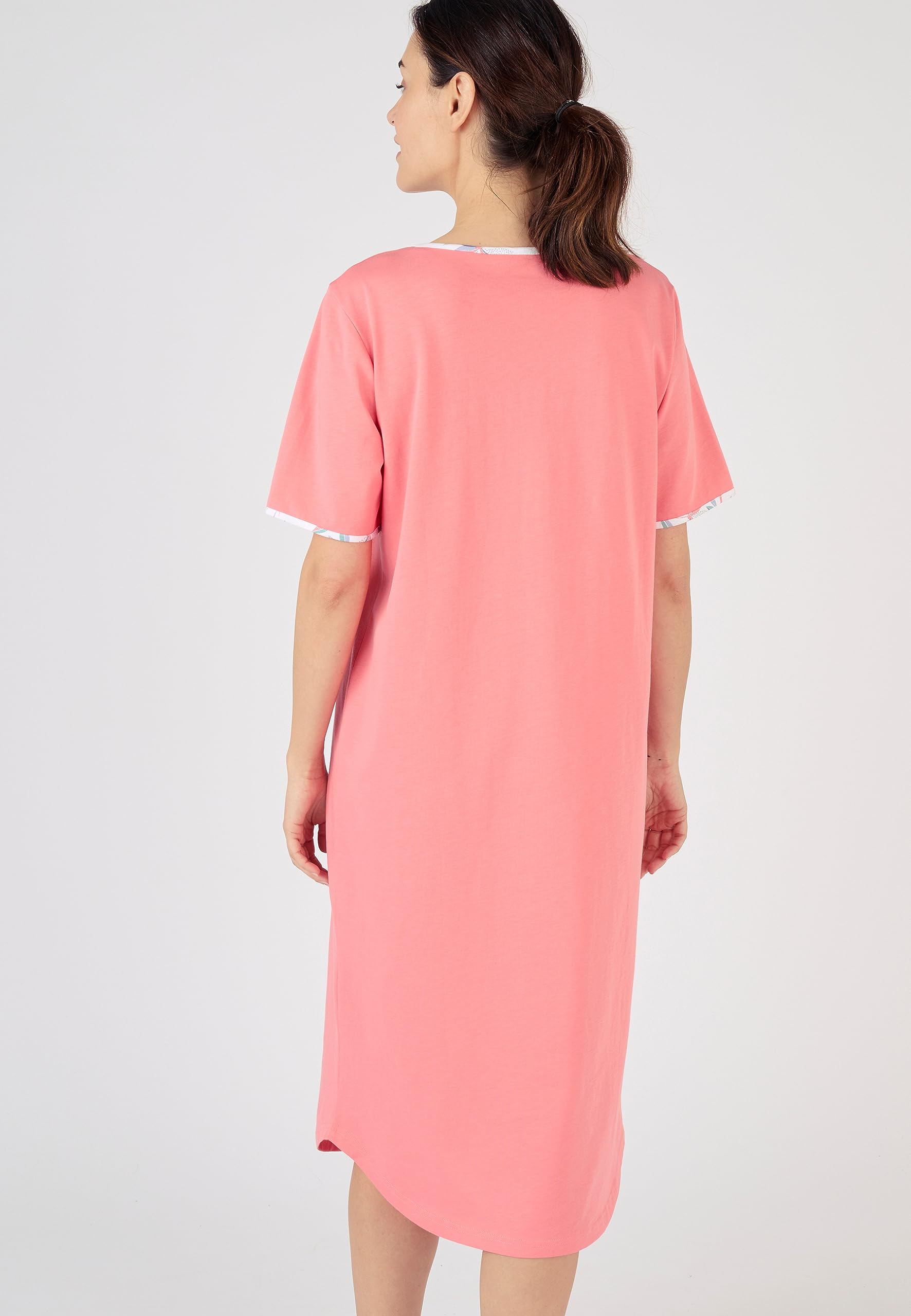 Damart – Juego de 2 camisas de noche de algodón puro peinado, Lote de follaje rosa, 38-40 (S)