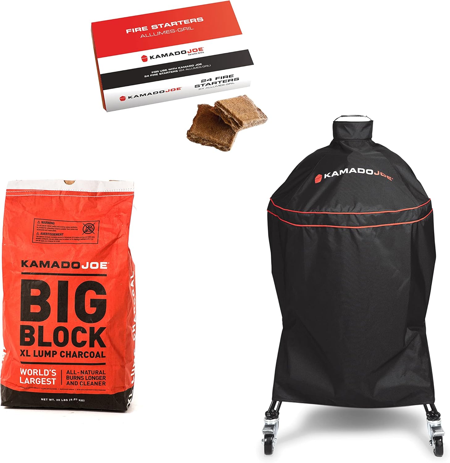 Kamado Joe Big Joe Grill Cover, Big Block XL Lump Charcoal 20-Pound + Fire Starters 24 Count : Patio, Lawn & Garden