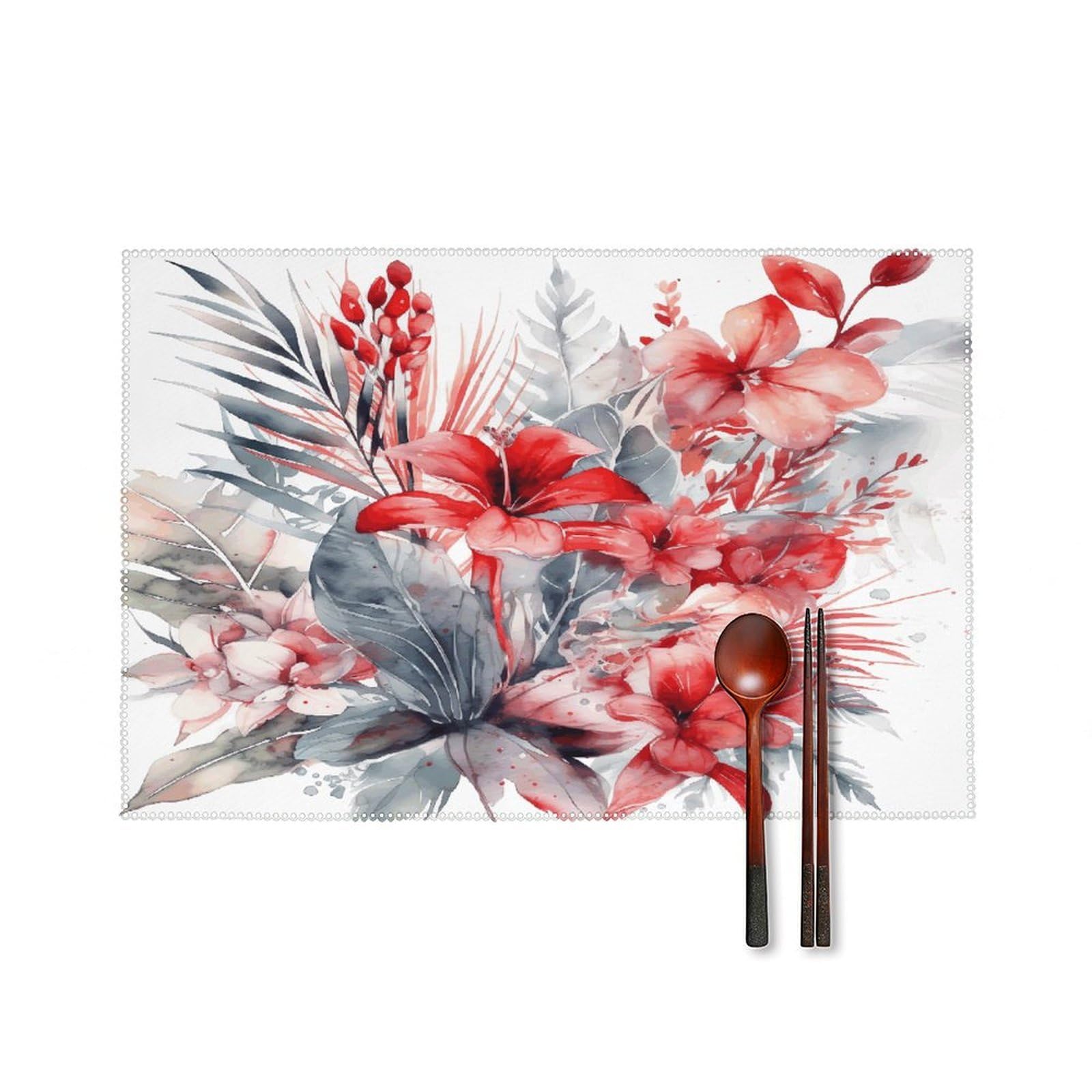 Fodpand Style Drawn Tropical Flowers Placemats Set Of 4 Place Mats Table Mats