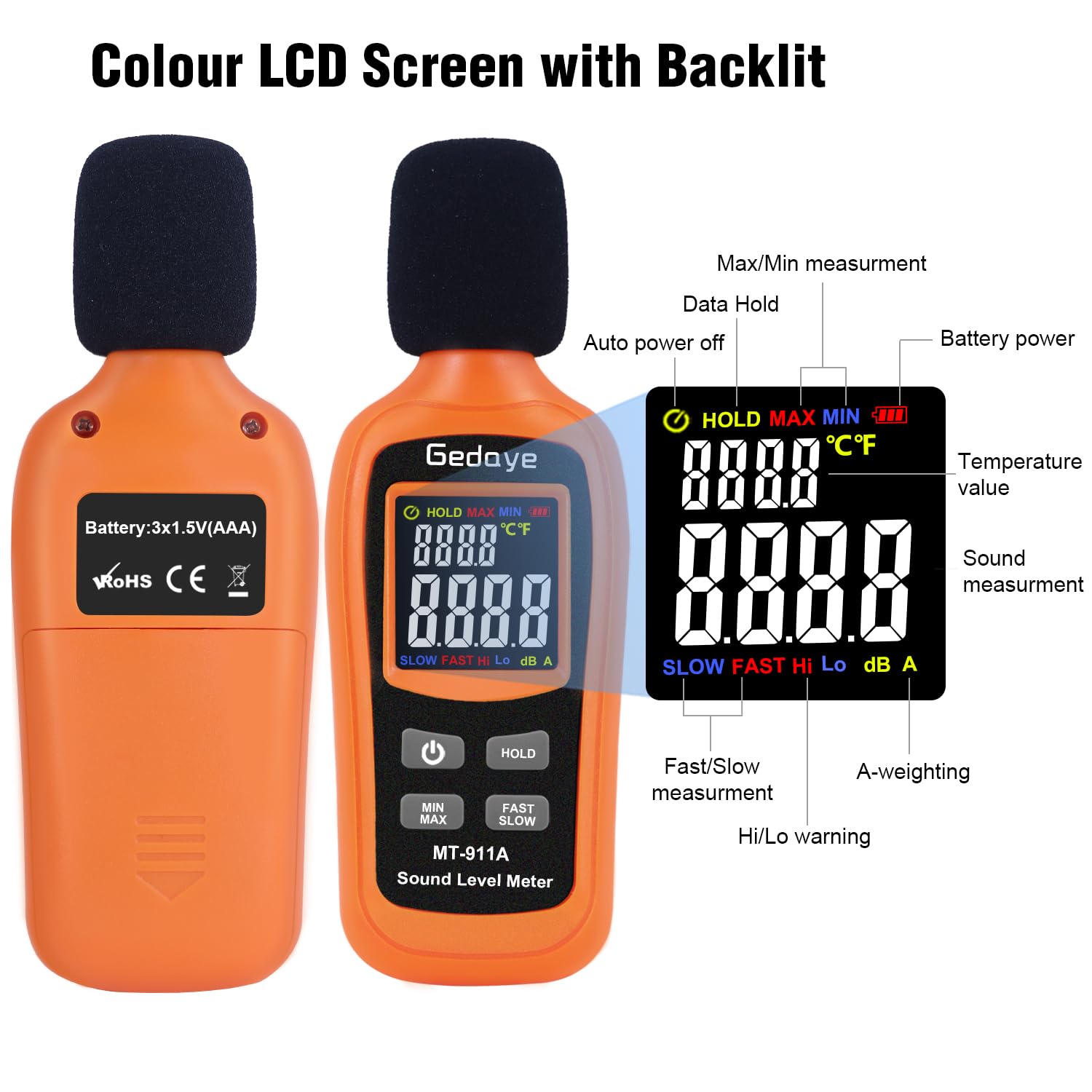 Sonomètre Numérique Portable - Mesure 35-135 DB + Température - Affichage LCD - Pondération A