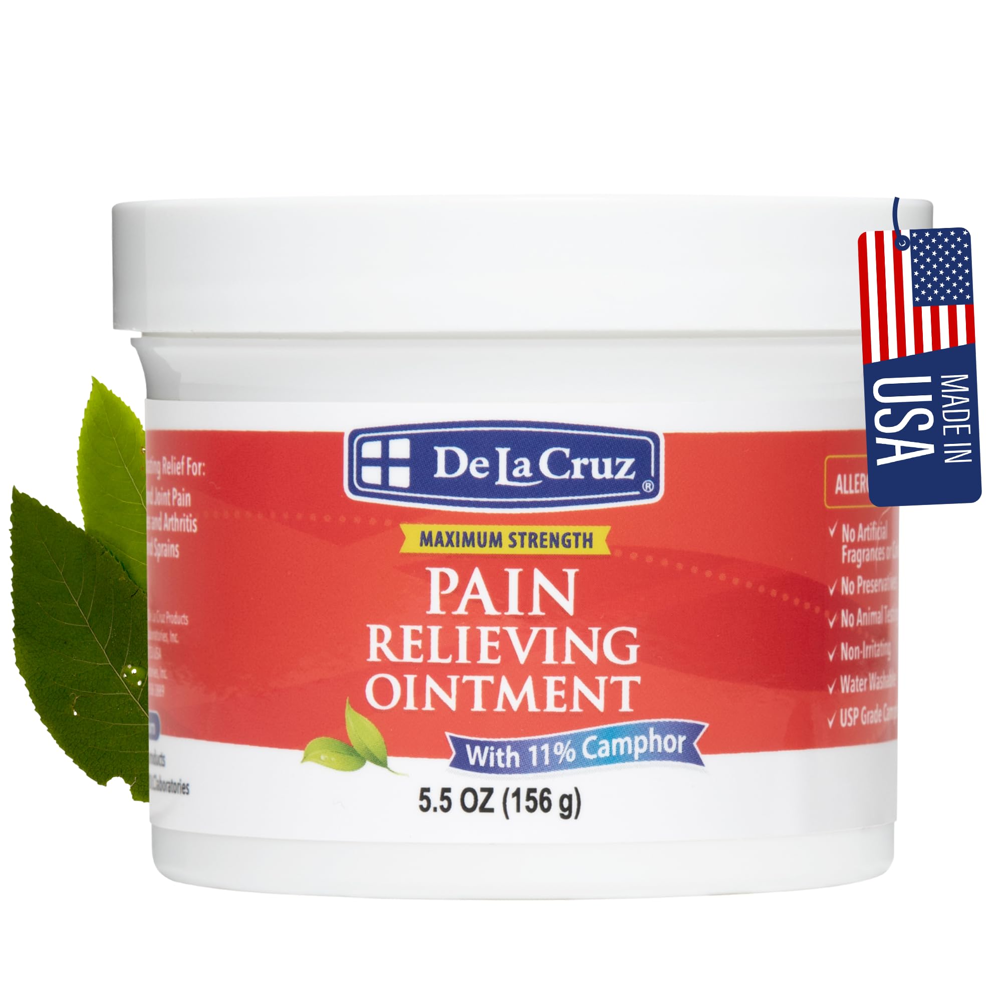 De La Cruz Cream - Maximum Strength Muscle and Joint Camphor Ointment to Reduce Pain 11% - 5.5 oz, Jumbo Jar