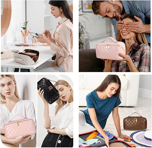 Miniatura 8 de Bolsa de maquillaje portátil grande Bolsa de cosméticos de viaje portátil para mujeres y niñas, bolsa de maquillaje de regalo, bolsa portátil con