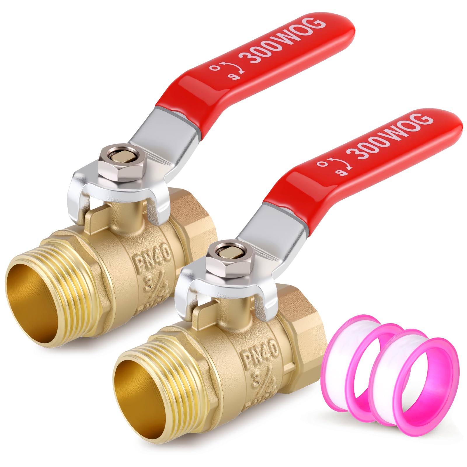Zocipro Lot de 2 Vannes 3/4" PN40 – Raccord Mâle-Femelle en Laiton avec Poignée Rouge, Robinet Réducteur de Pression pour Eau, pour Tuyau Gaz, Raccord Plomberie Eau, Extérieur Jardin