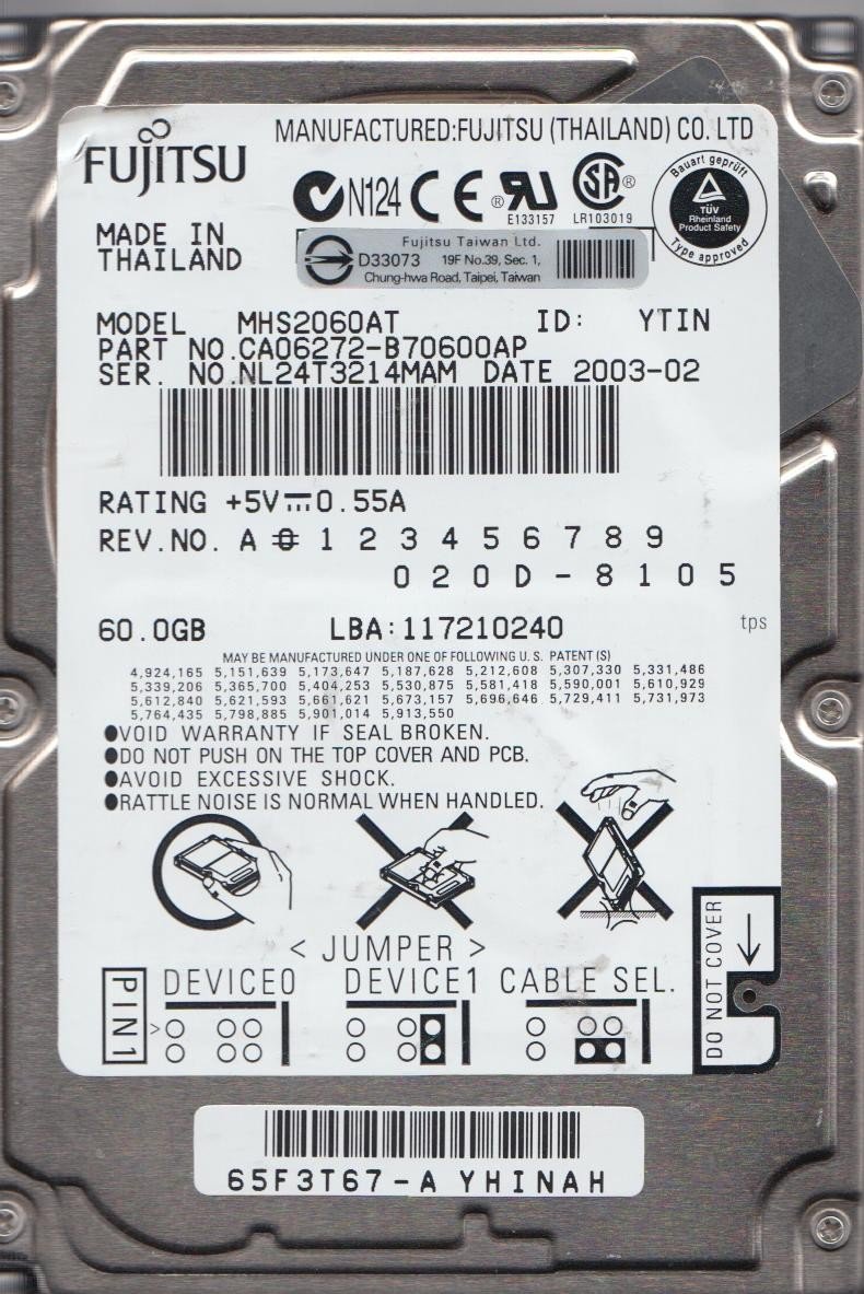 Amazon.com: MHS2060AT, PN CA06272-B70600AP, Fujitsu 60GB IDE 2.5
