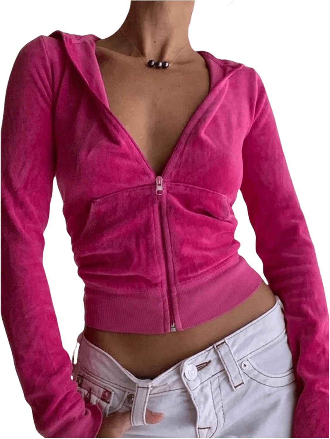 Milumia Women’s Zipper Front Long Sleeve Hoodie Crop Sweatshirt with Pockets